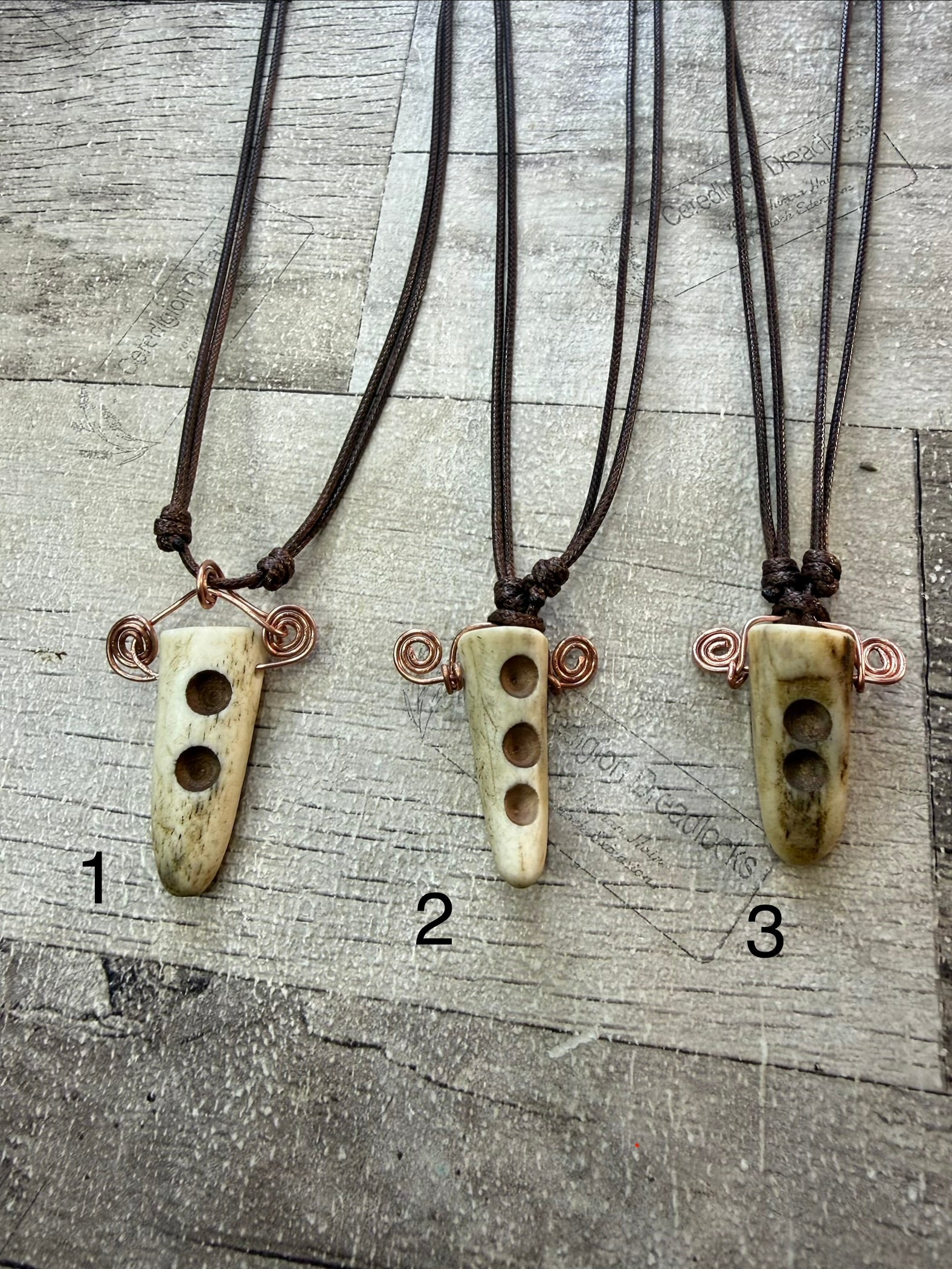 Drilled Antler & Copper Swirl Necklace - Ceredigion Dreadlocks