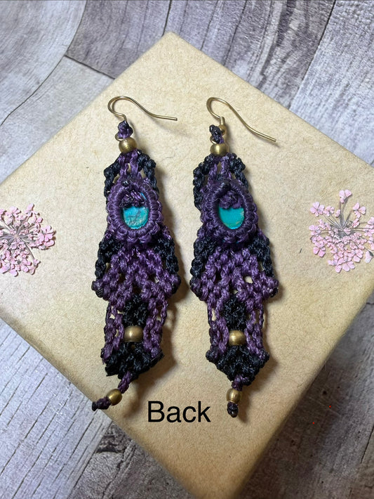 Macrame Earrings - Purple - Ceredigion Dreadlocks