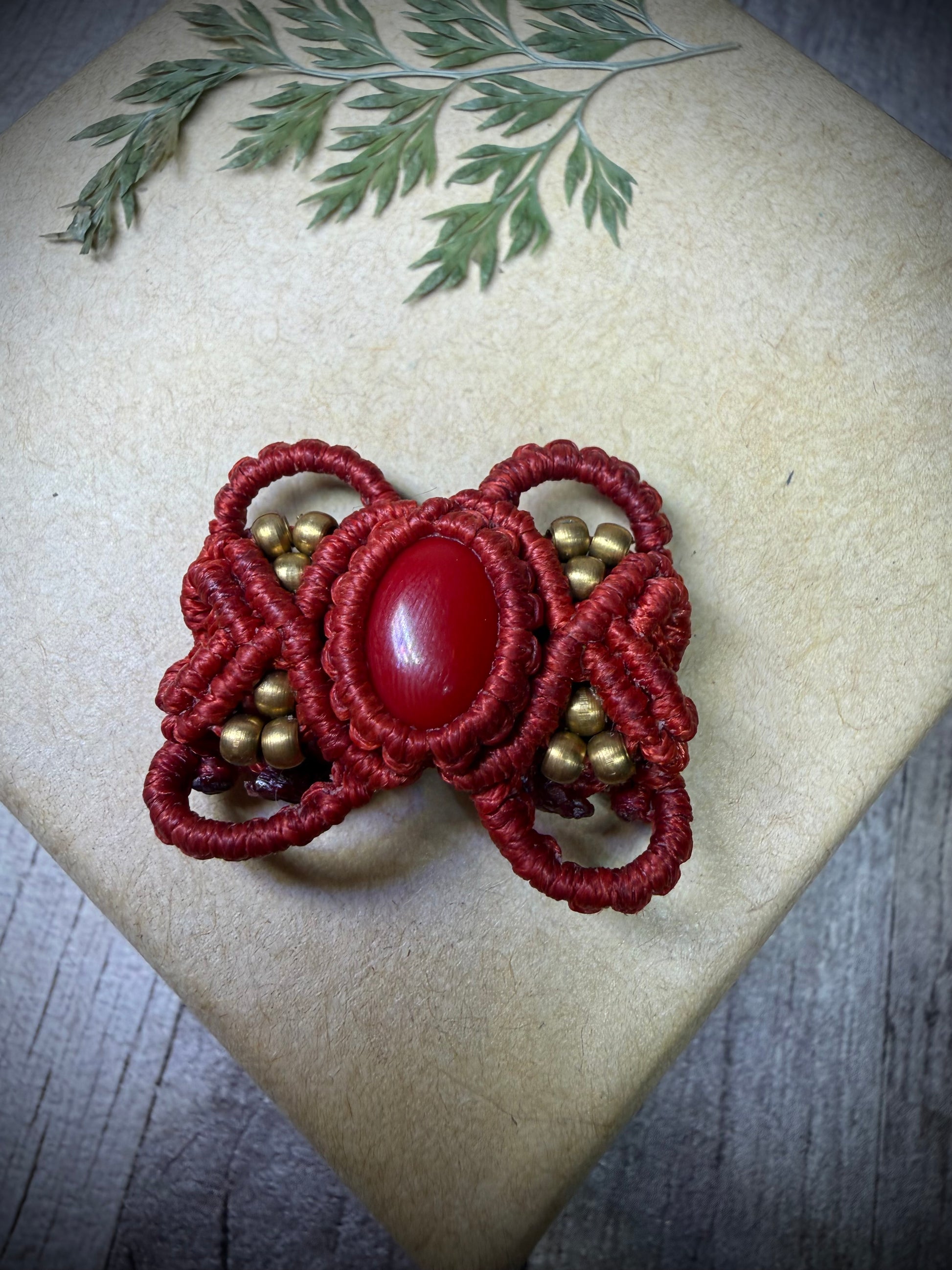 Macrame Hair Cuff / Ring - Red Beaded - Ceredigion Dreadlocks