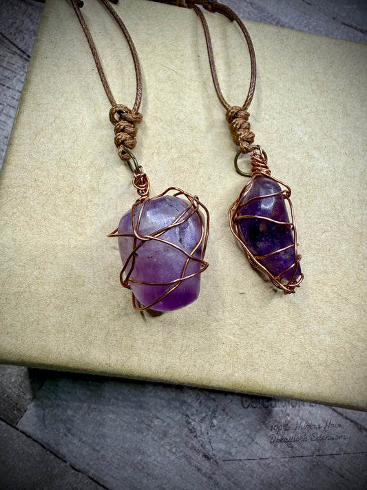 Purple Amethyst Crystal Copper Wire Wrapped - Necklace - Ceredigion Dreadlocks