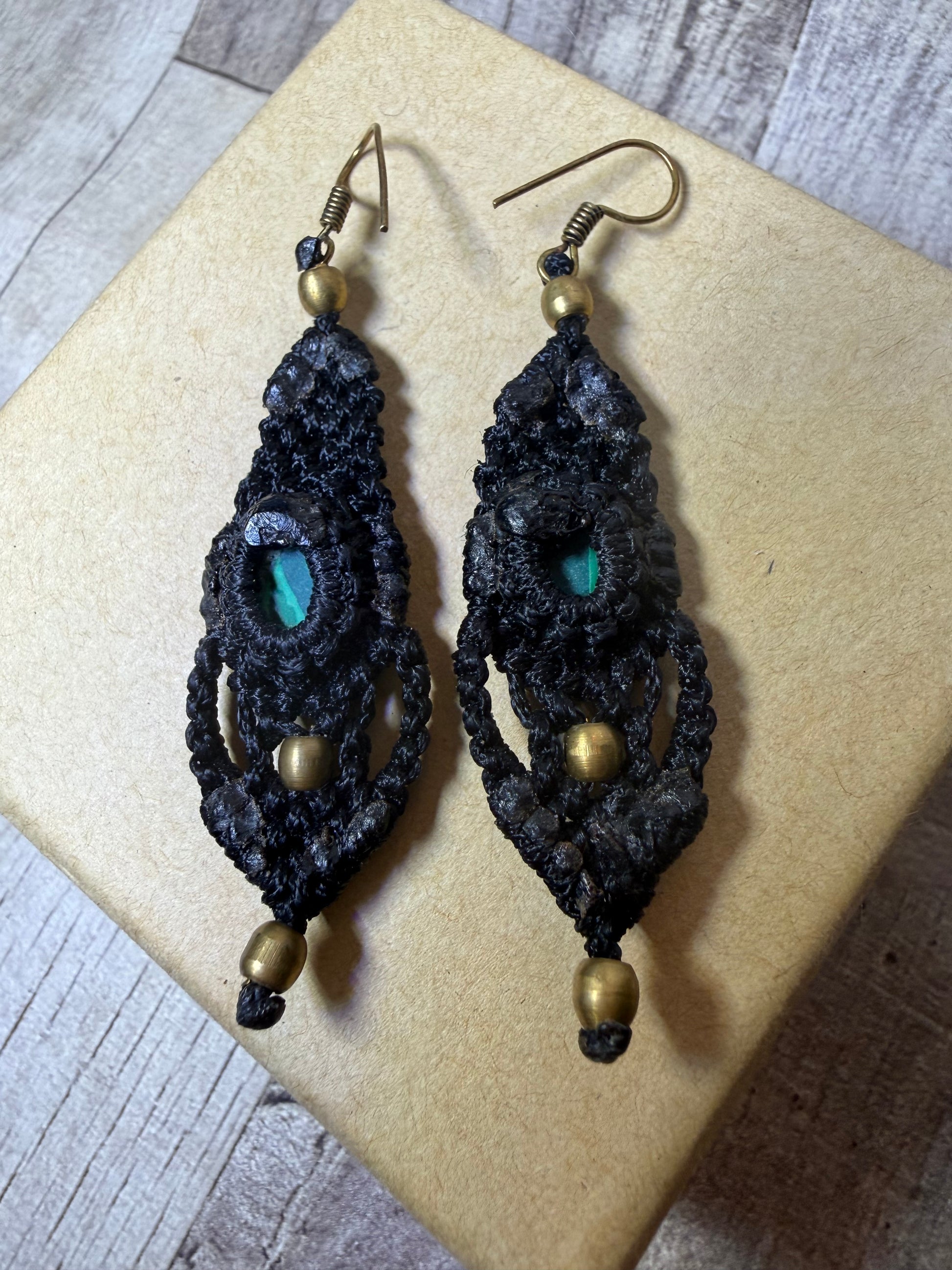 Macrame Earrings - Black - Ceredigion Dreadlocks