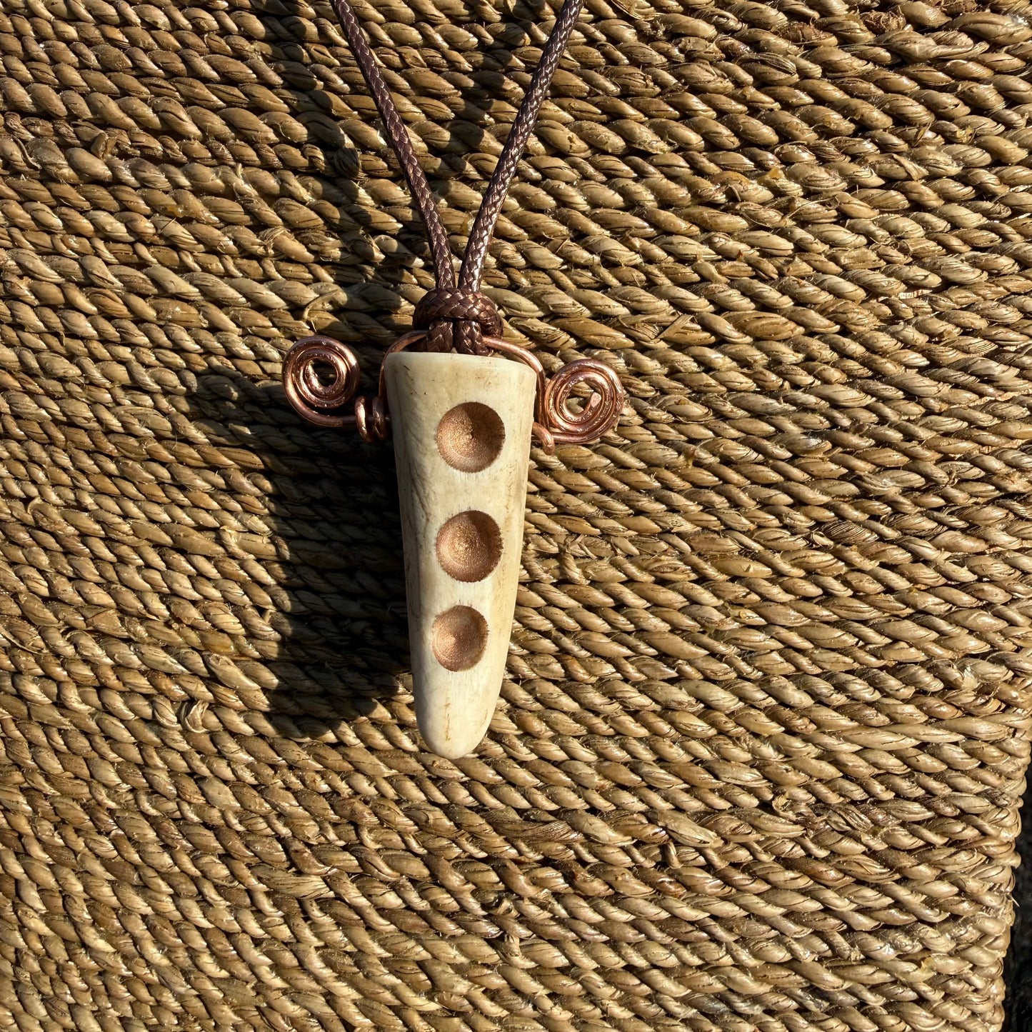 Drilled Antler & Copper Swirl Necklace - Ceredigion Dreadlocks
