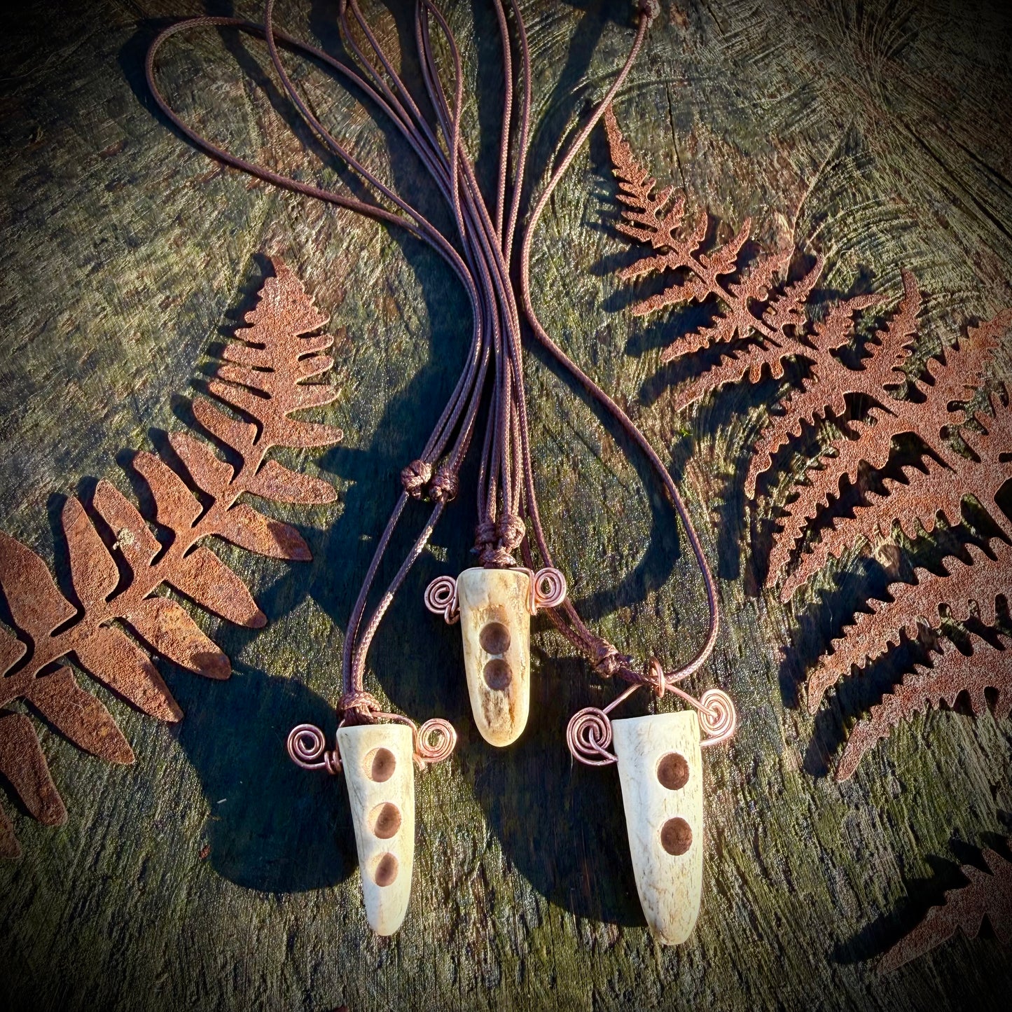 Drilled Antler & Copper Swirl Necklace - Ceredigion Dreadlocks