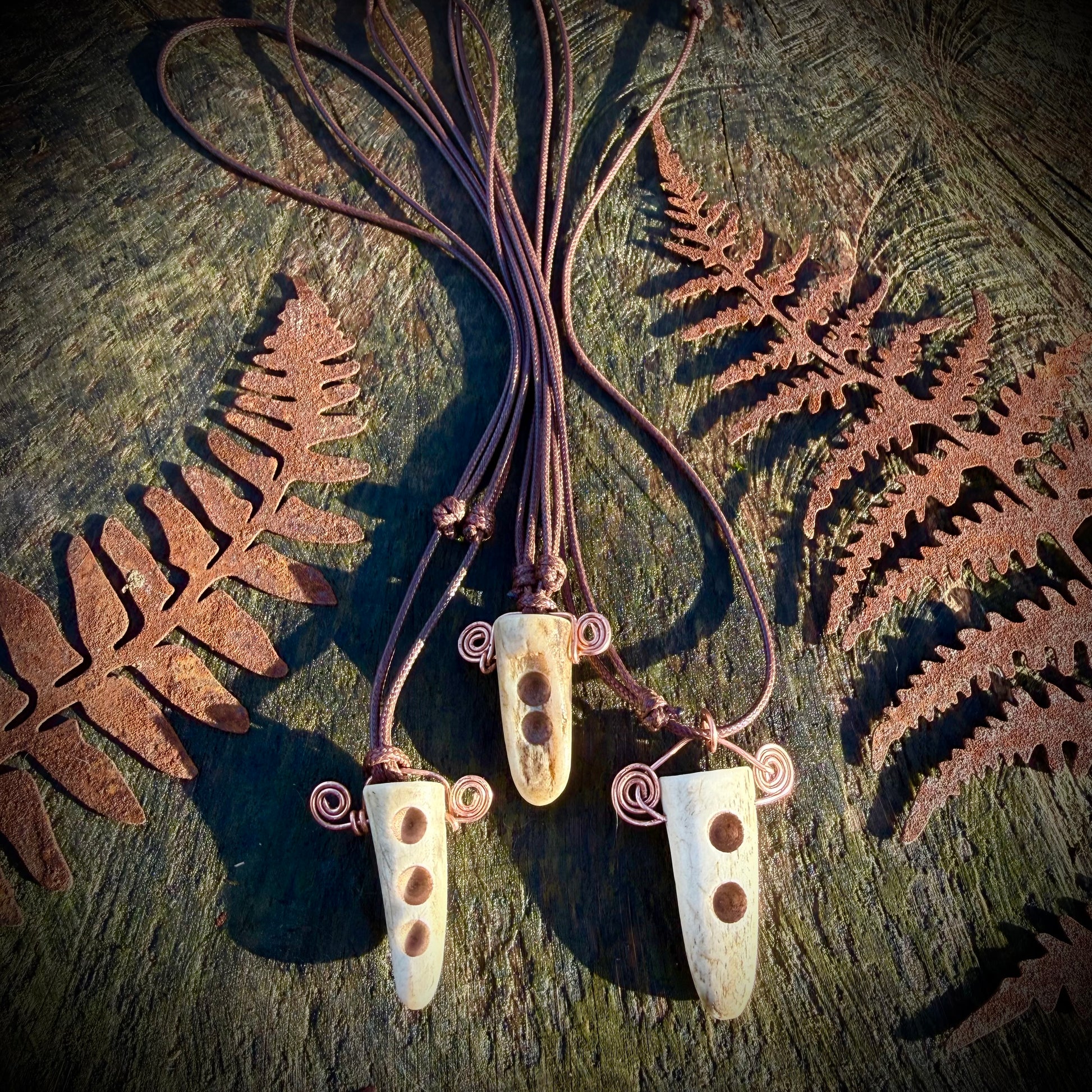 Drilled Antler & Copper Swirl Necklace - Ceredigion Dreadlocks