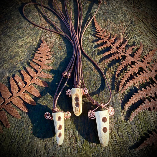 Drilled Antler & Copper Swirl Necklace - Ceredigion Dreadlocks