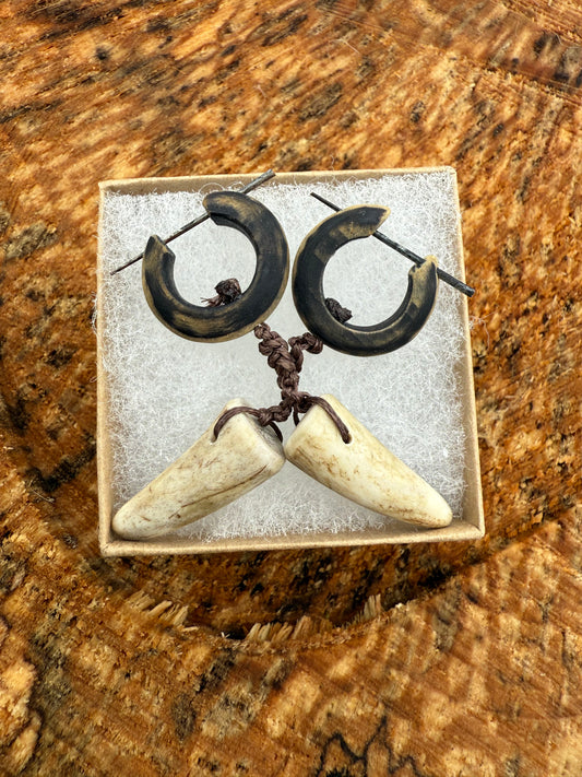 Wooden Earring Pair Antler Tips - Ceredigion Dreadlocks
