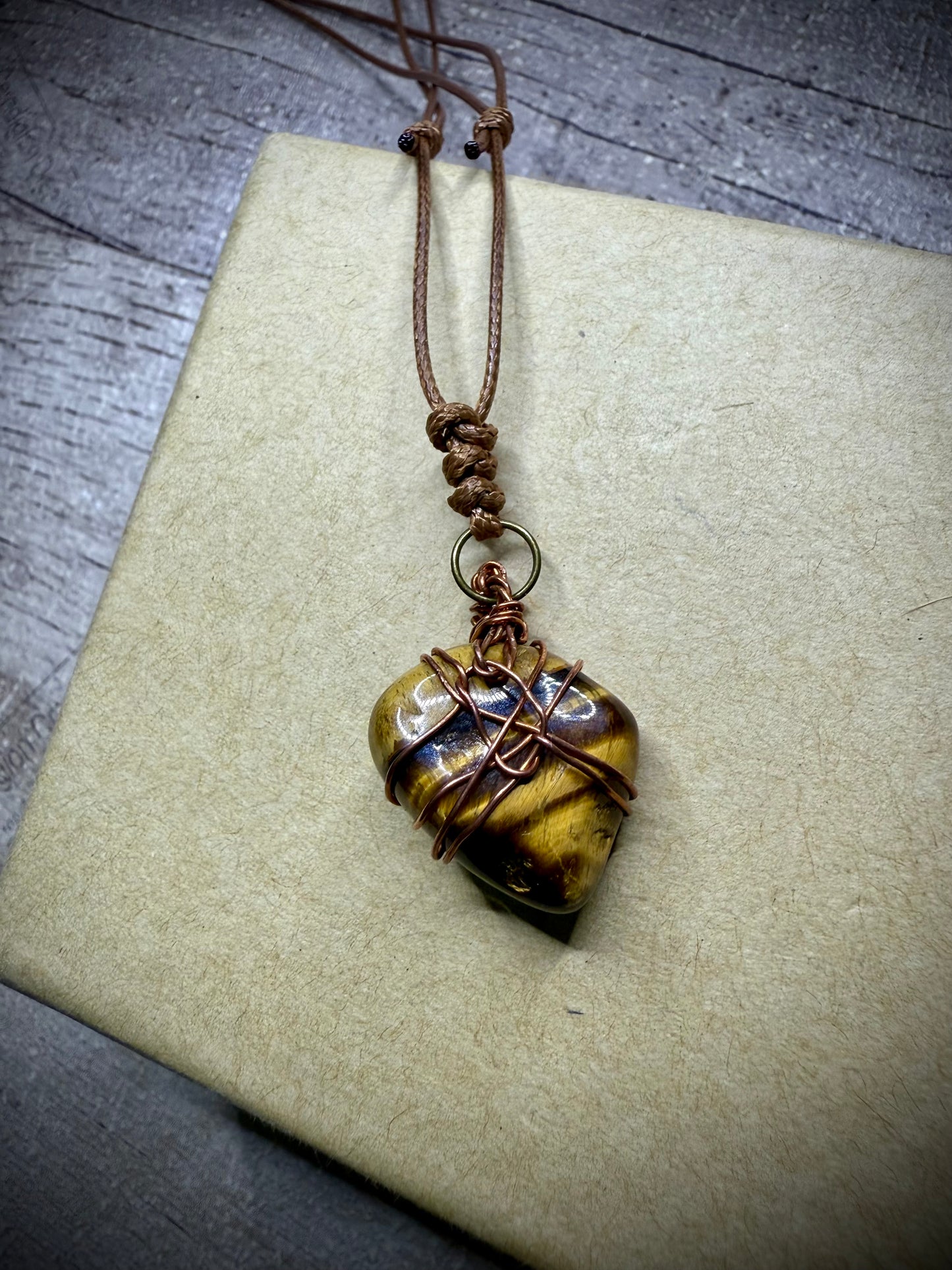 Tigers Eye Crystal Wrapped in Cooper - Necklace