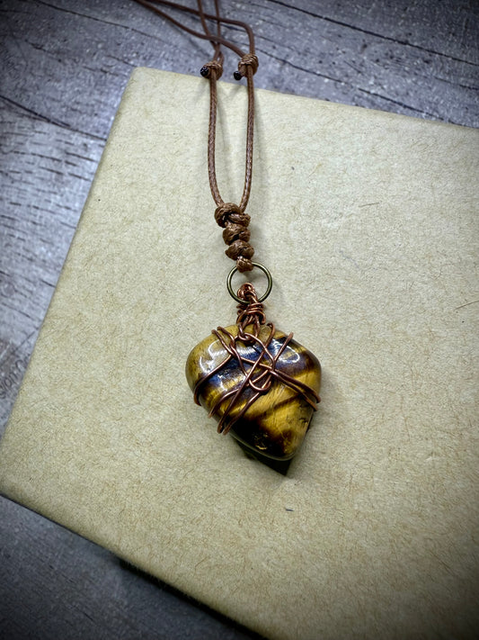 Tigers Eye Crystal Wrapped in Cooper - Necklace