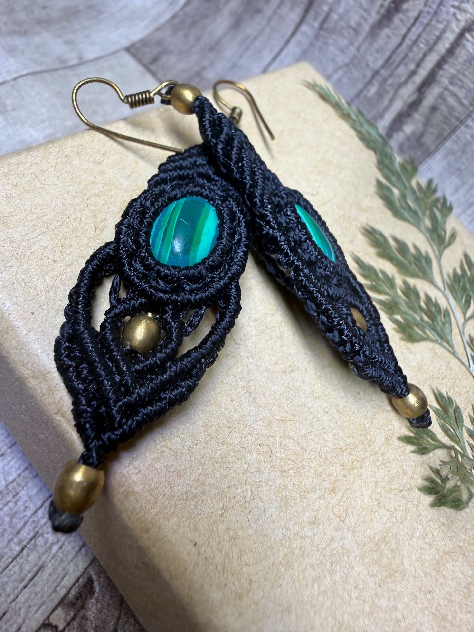 Macrame Earrings - Black - Ceredigion Dreadlocks