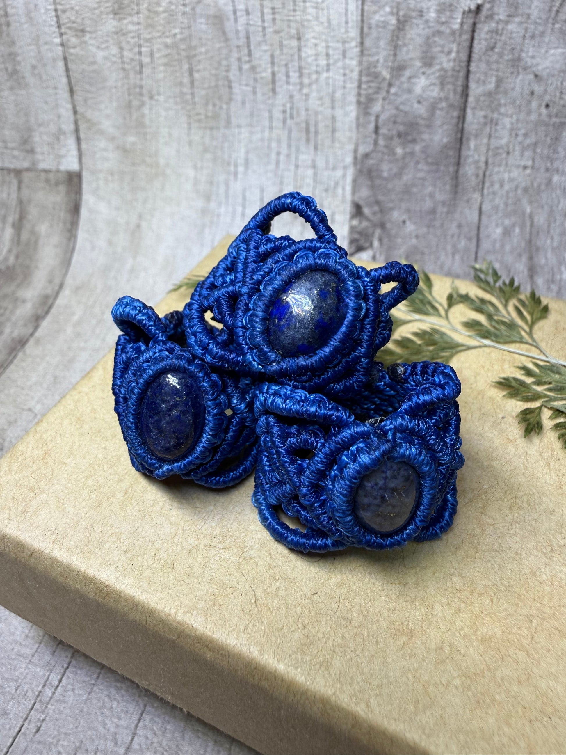Macrame Hair Cuff / Ring - Lapis Lauzuli - Ceredigion Dreadlocks