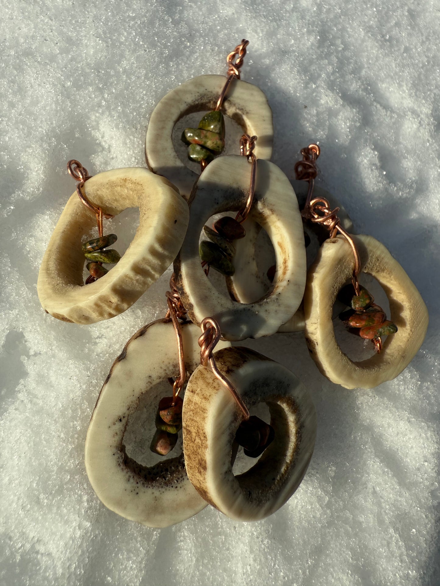 Antler Pendant with Unakite Crystal Chips
