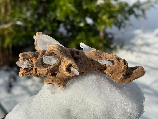 Clear & Faden Quartz Driftwood Sculpture
