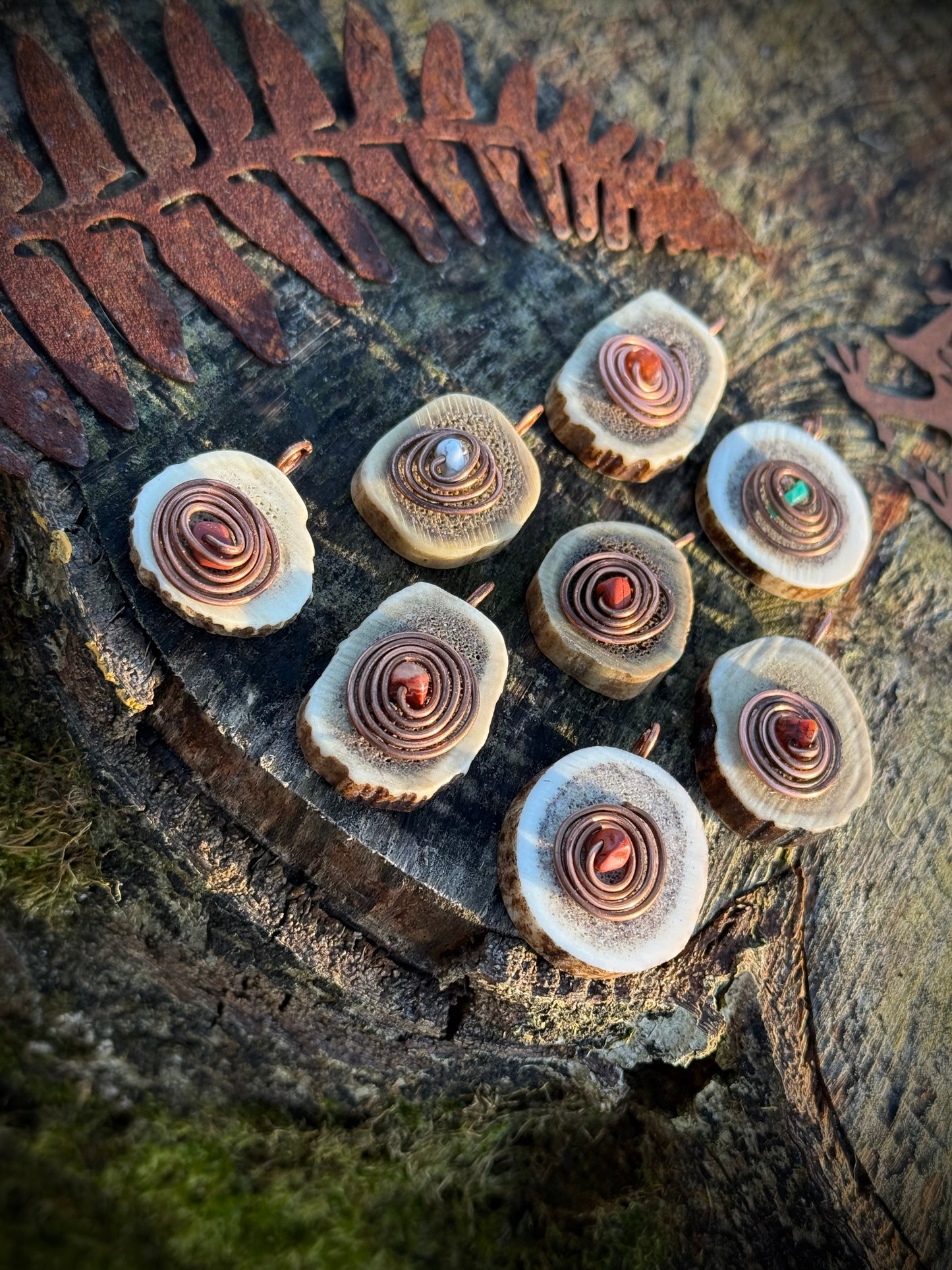 Antler, Copper and Crystal Pendant