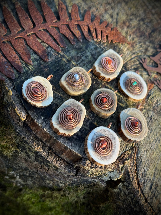 Antler, Copper and Crystal Pendant