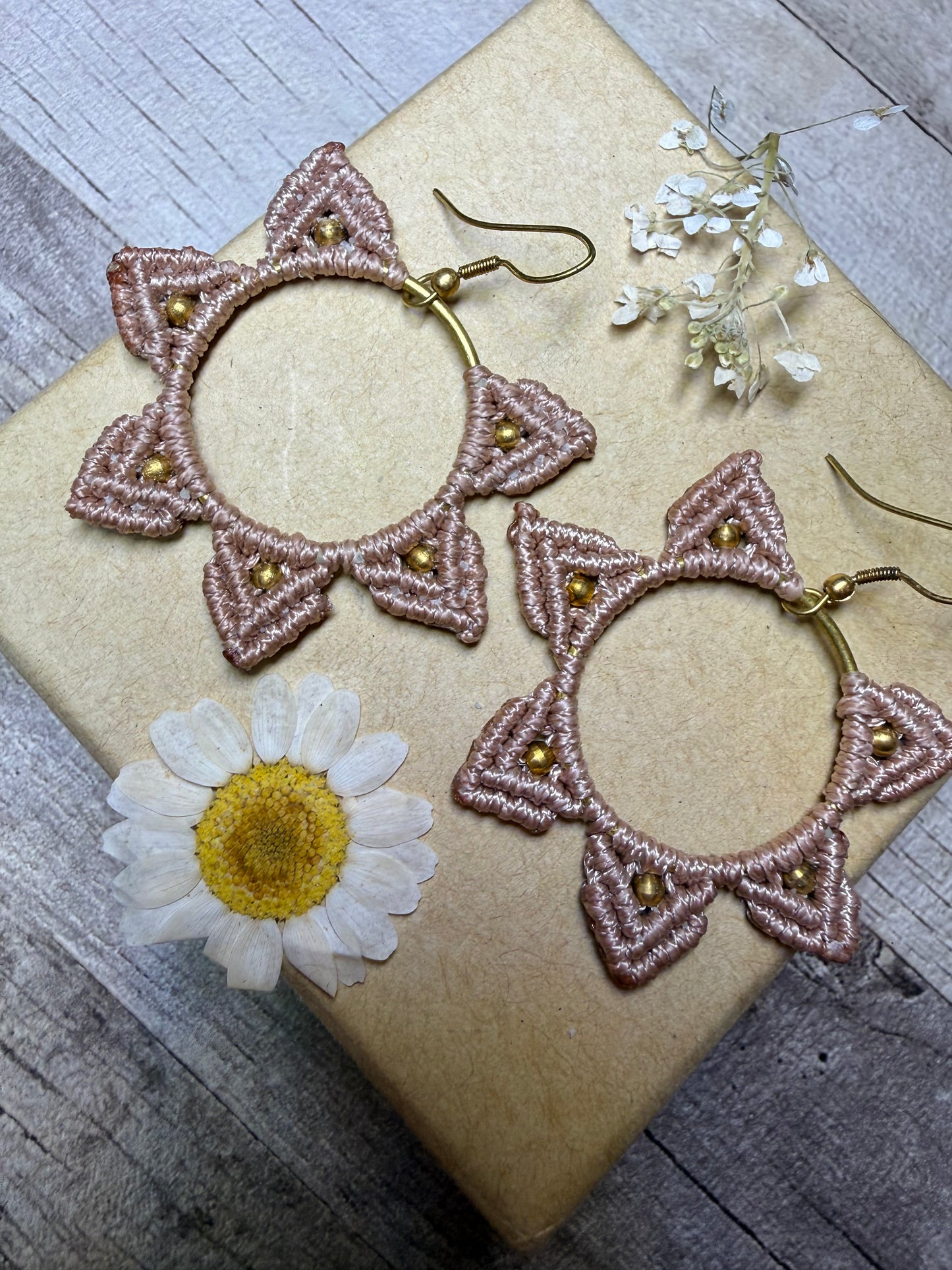 Sand Macrame Hoop Earrings