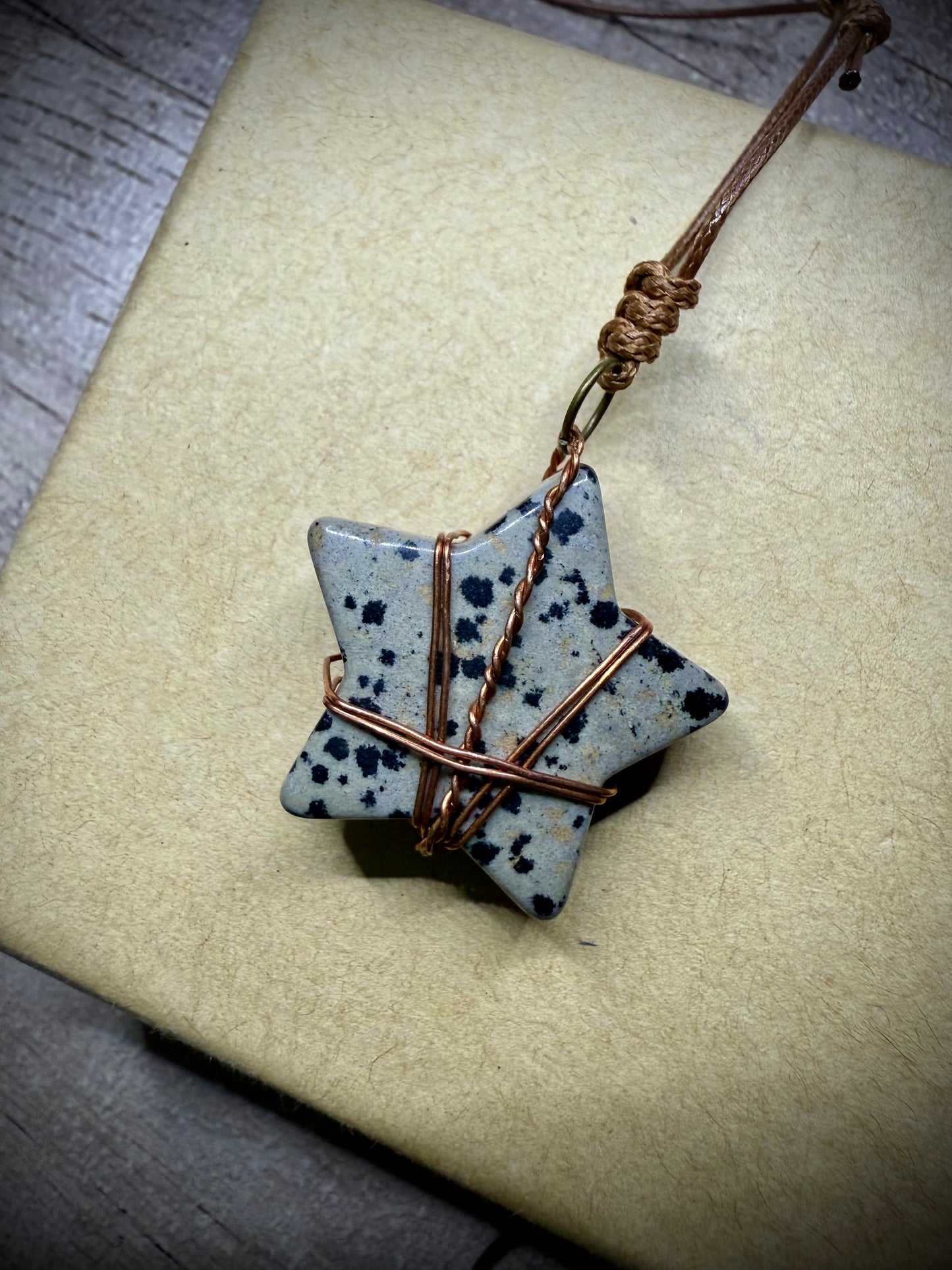 Dalmation Jasper Star Wrapped in Copper Wire -Necklace
