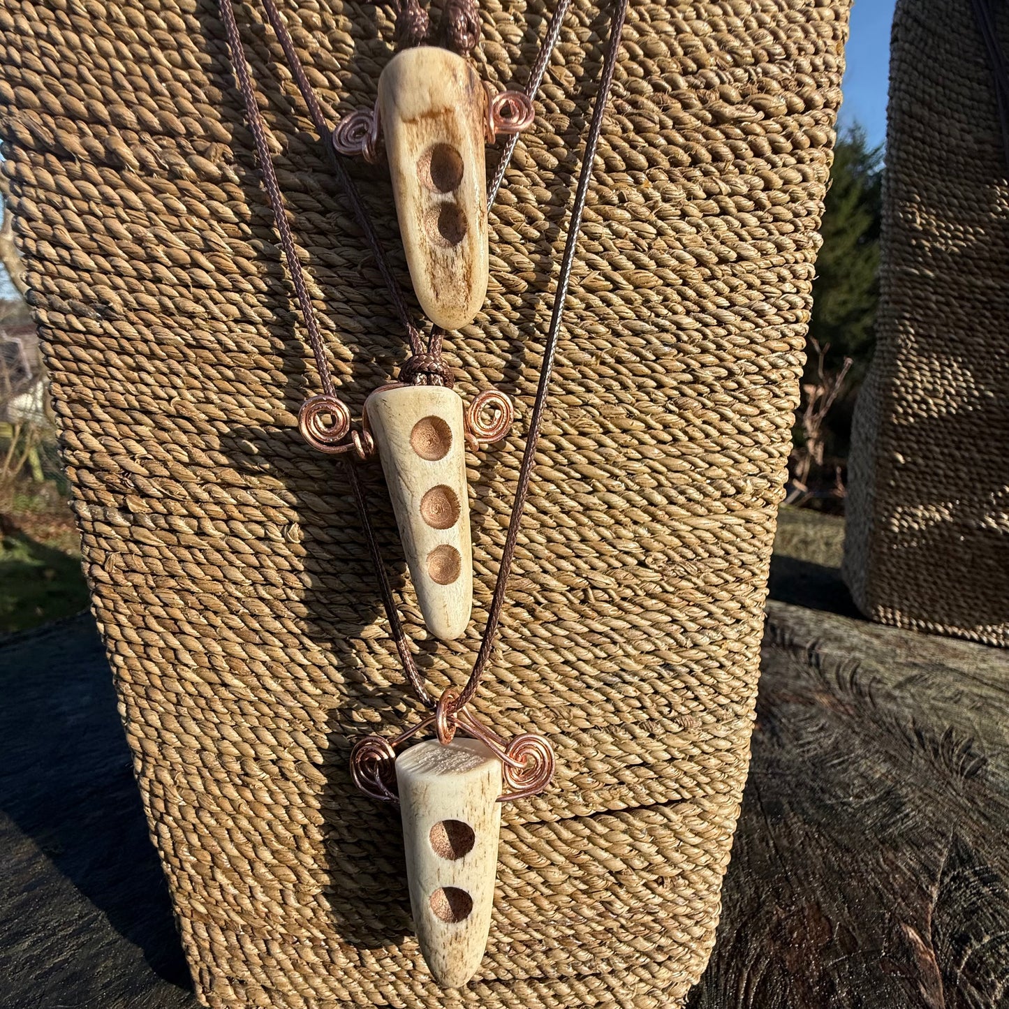 Drilled Antler & Copper Swirl Necklace - Ceredigion Dreadlocks