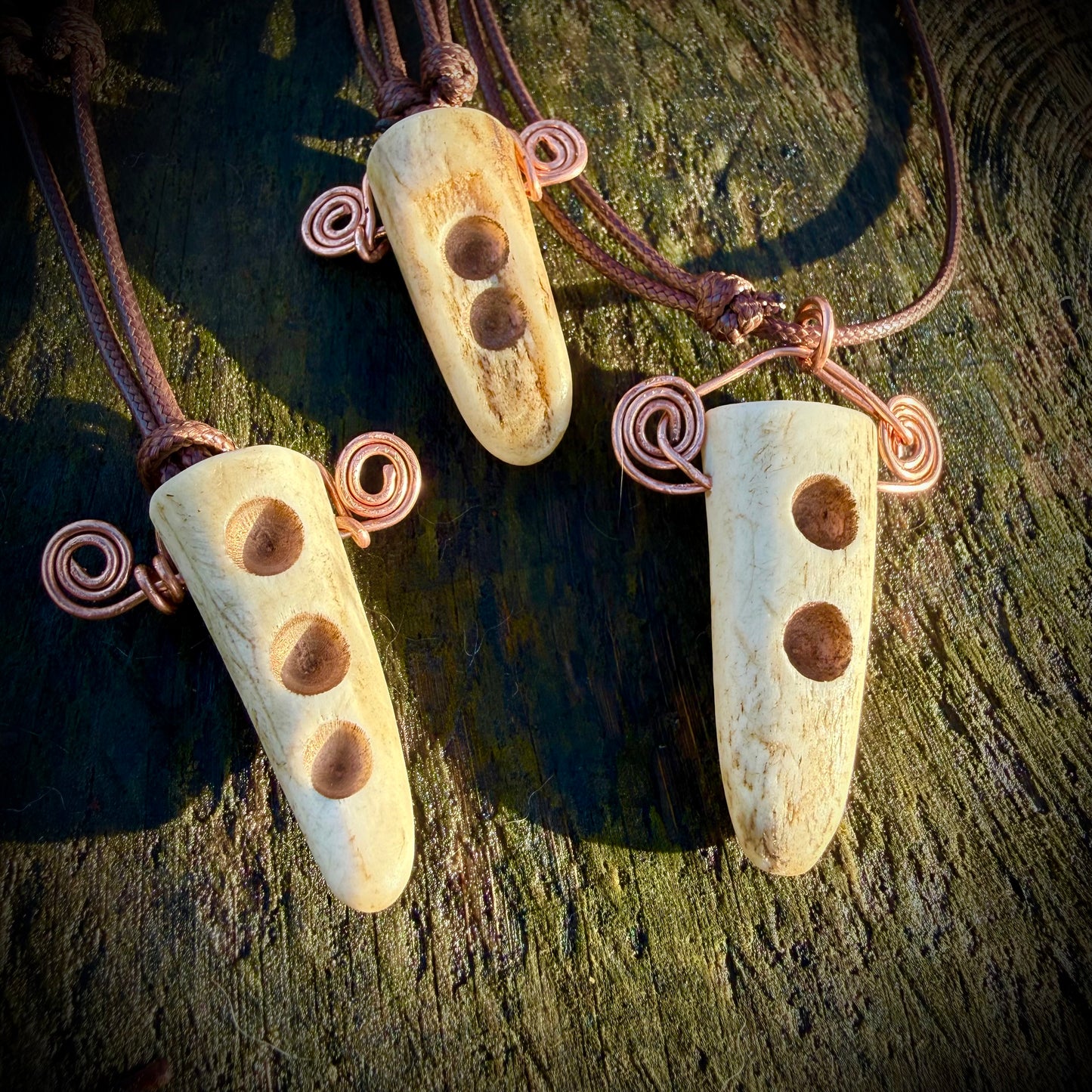 Drilled Antler & Copper Swirl Necklace - Ceredigion Dreadlocks
