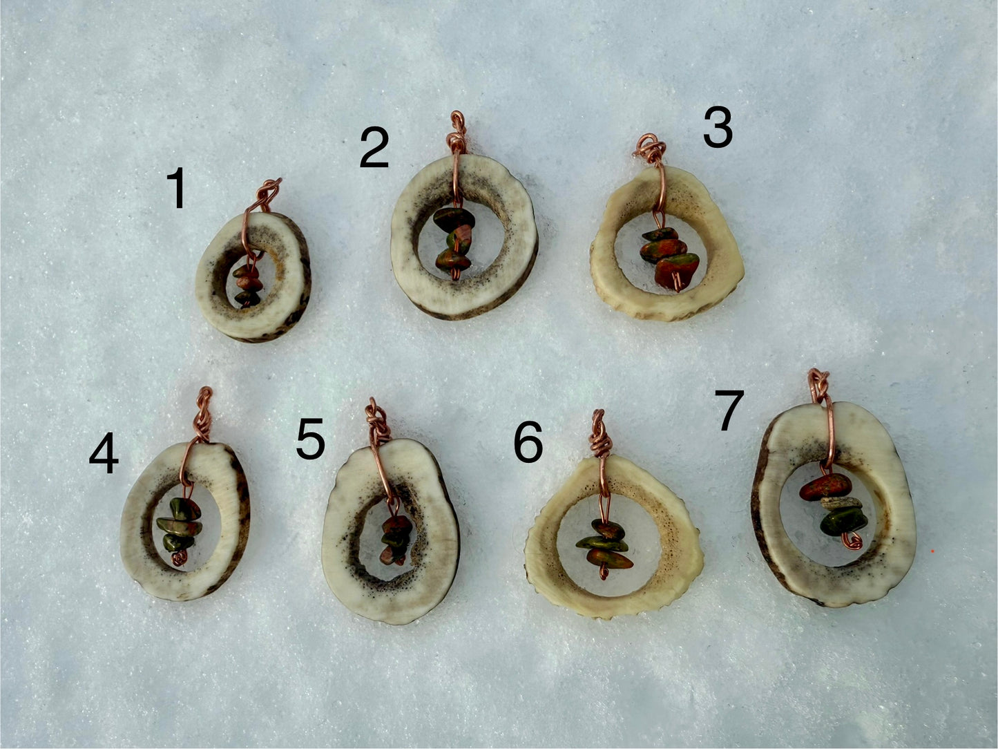 Antler Pendant with Unakite Crystal Chips