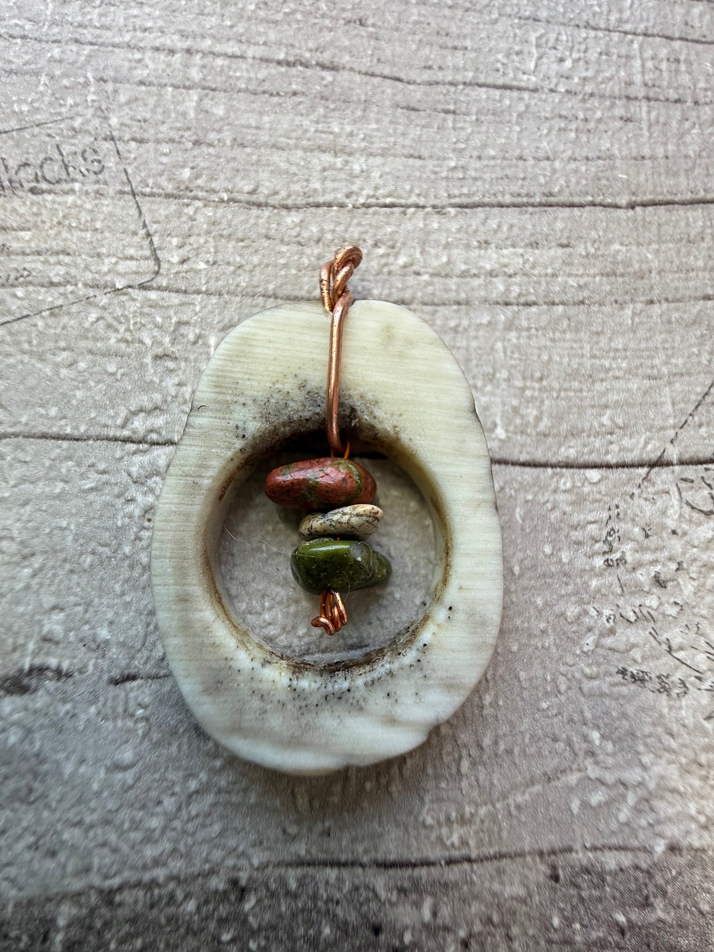 Antler Pendant with Unakite Crystal Chips