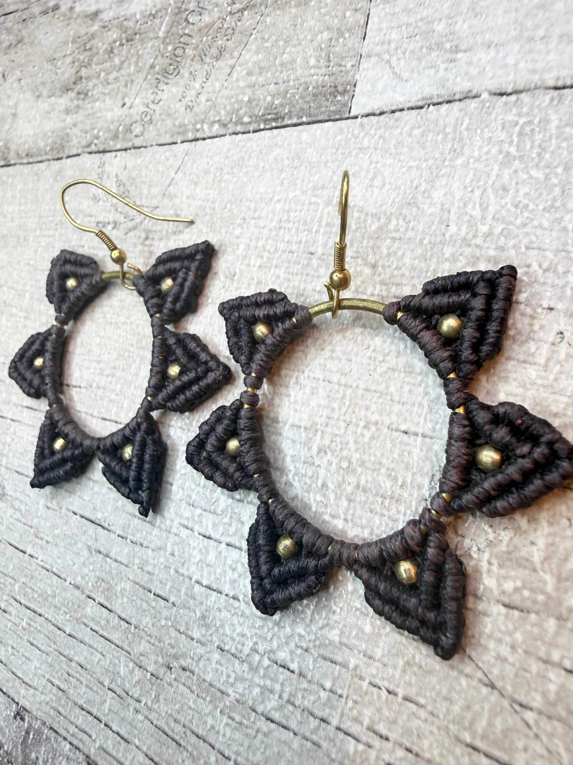 Macrame Hoop Earrings - Dark Brown - Ceredigion Dreadlocks
