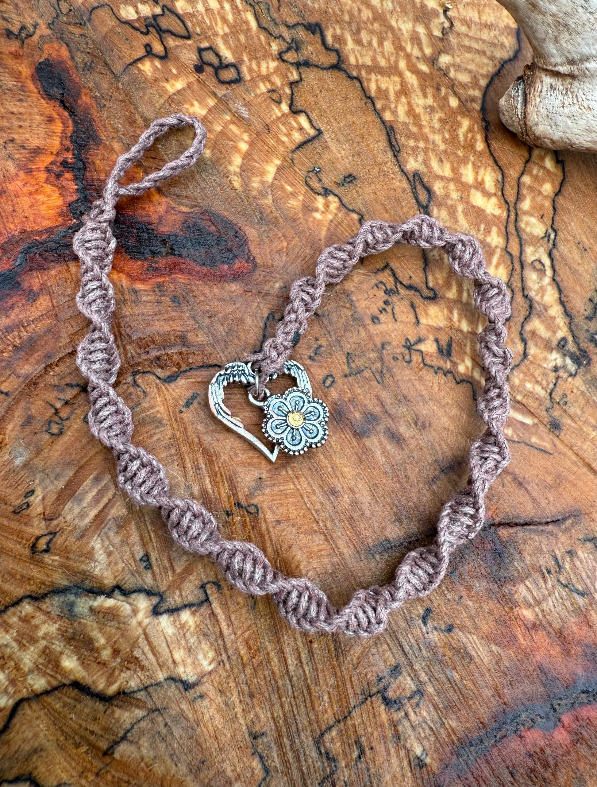 Macrame Hair Wrap - Brown Flower Heart - Ceredigion Dreadlocks