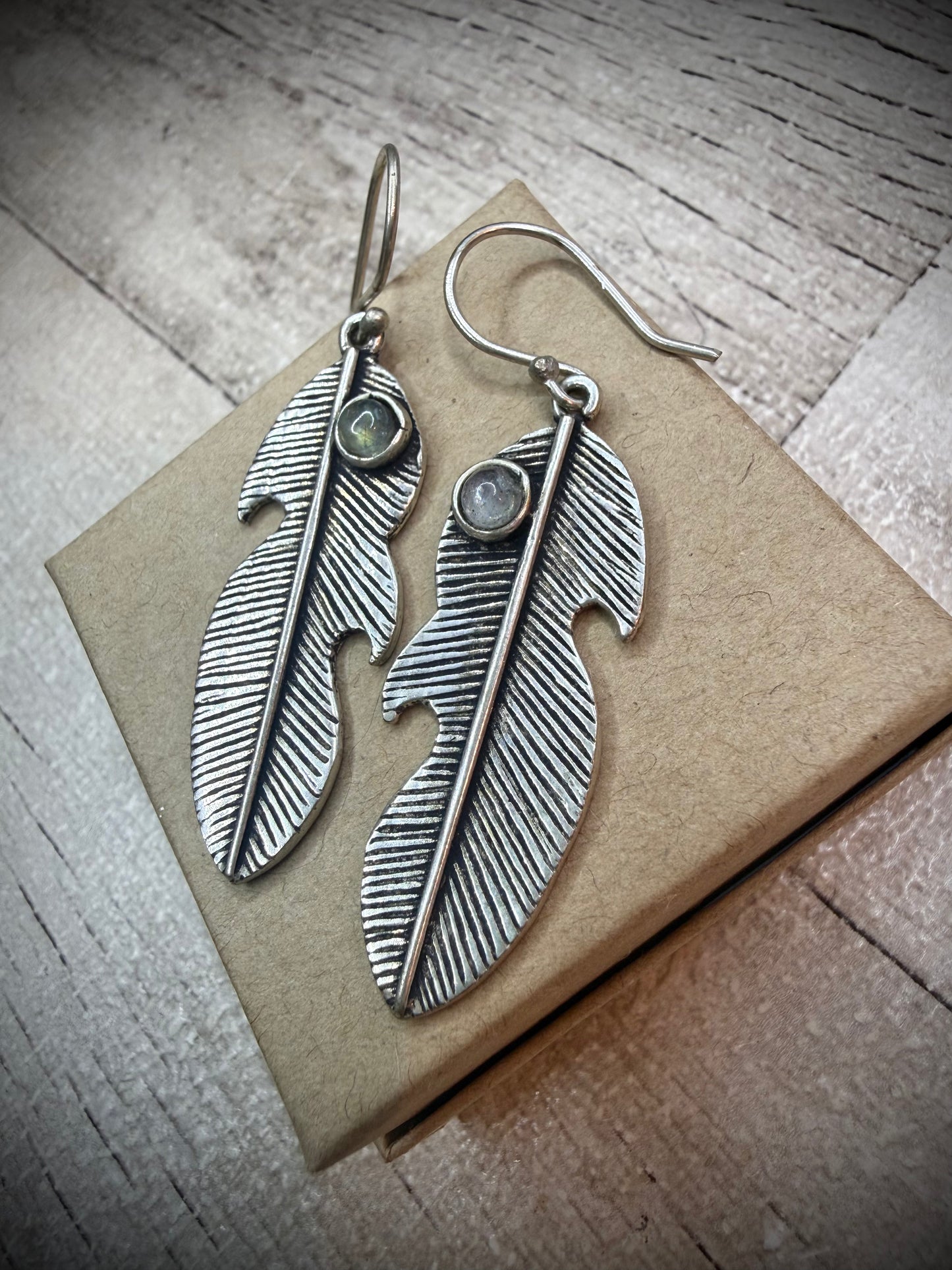 Silver Feather Earrings - Glass - Ceredigion Dreadlocks
