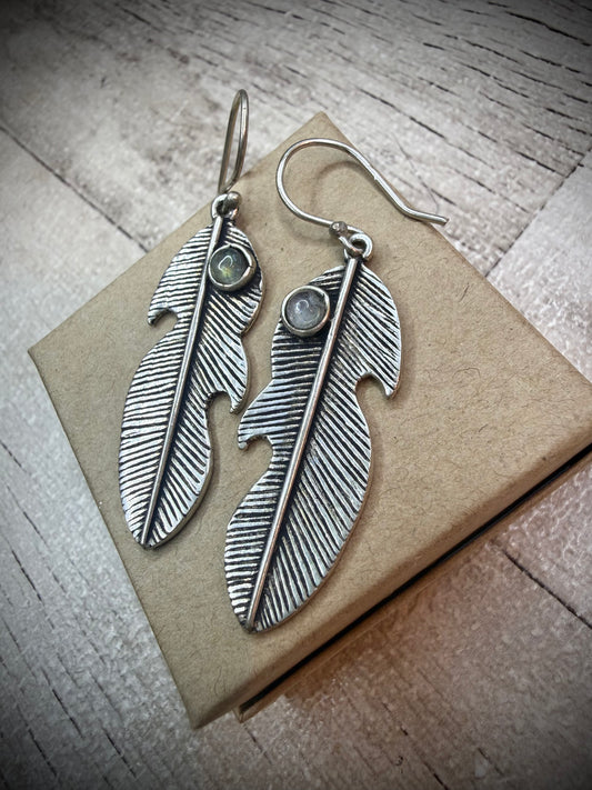 Silver Feather Earrings - Glass - Ceredigion Dreadlocks