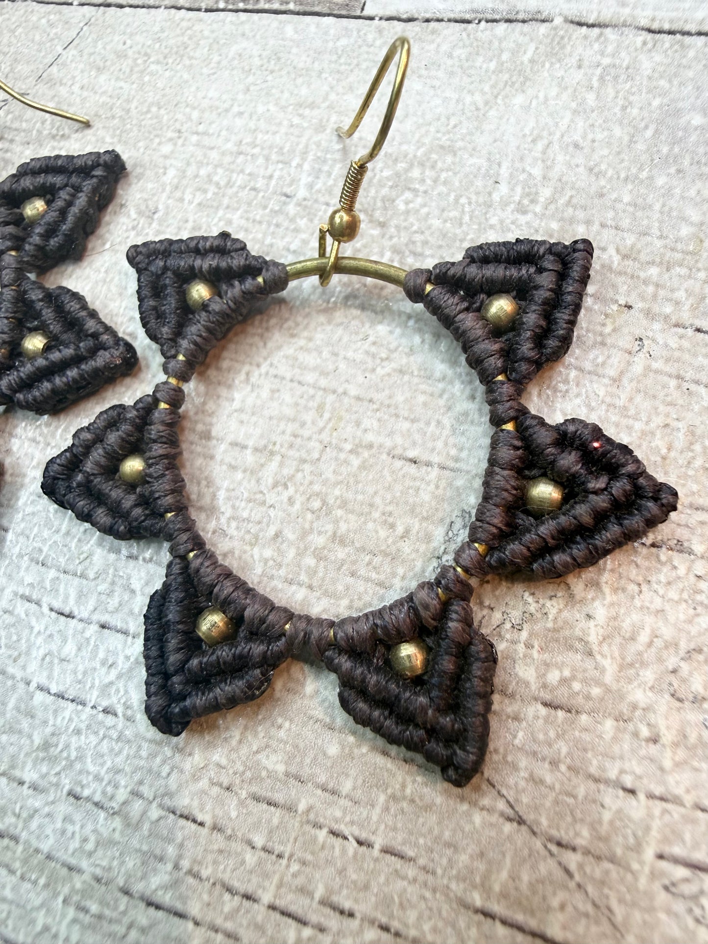 Macrame Hoop Earrings - Dark Brown - Ceredigion Dreadlocks