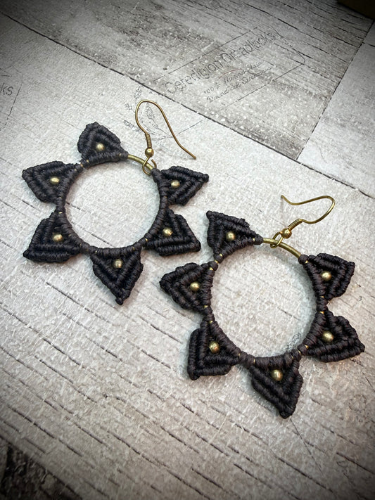 Macrame Hoop Earrings - Dark Brown - Ceredigion Dreadlocks