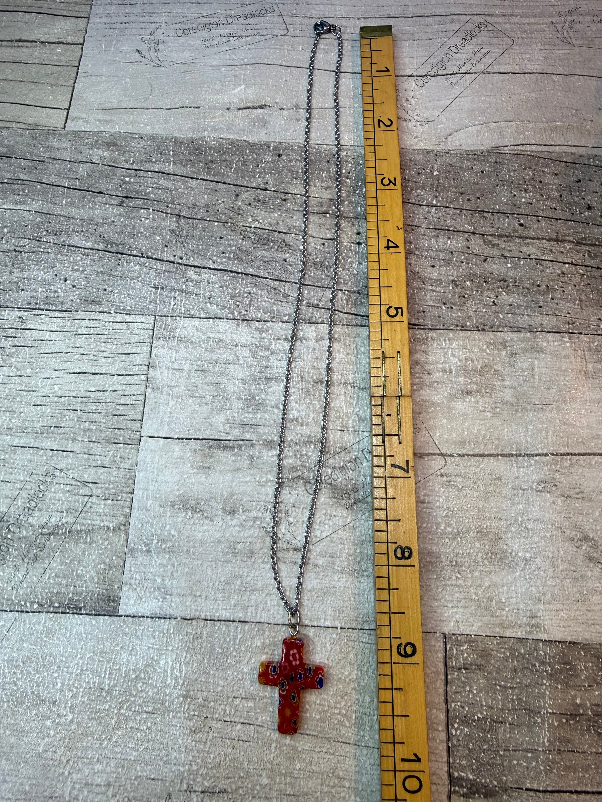 Murano Glass Millefiori Cross Pendant Necklace - Ceredigion Dreadlocks