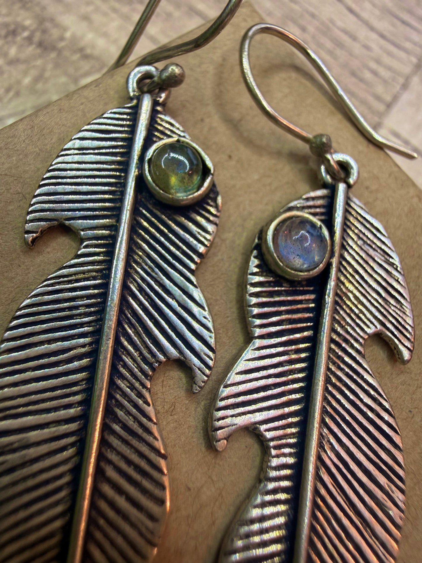 Silver Feather Earrings - Glass - Ceredigion Dreadlocks