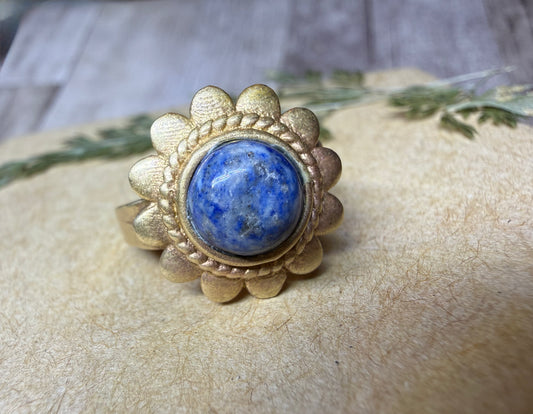 Lapis Lazuli Vintage Gold Tone Ring - Ceredigion Dreadlocks