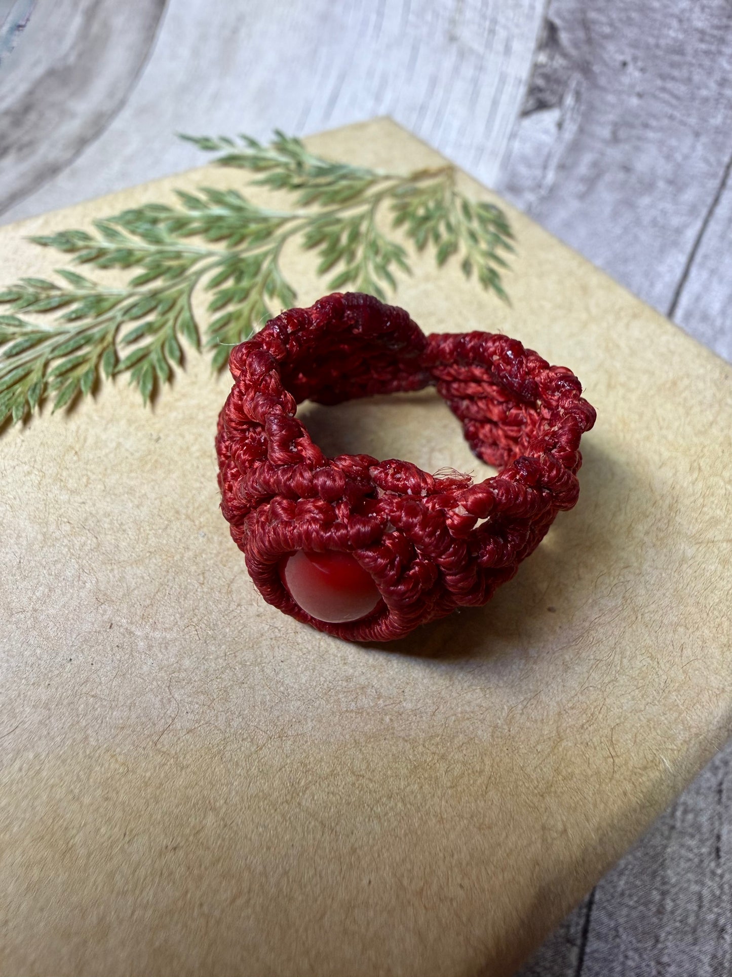 Macrame Dread Cuff / Ring - Red - Ceredigion Dreadlocks