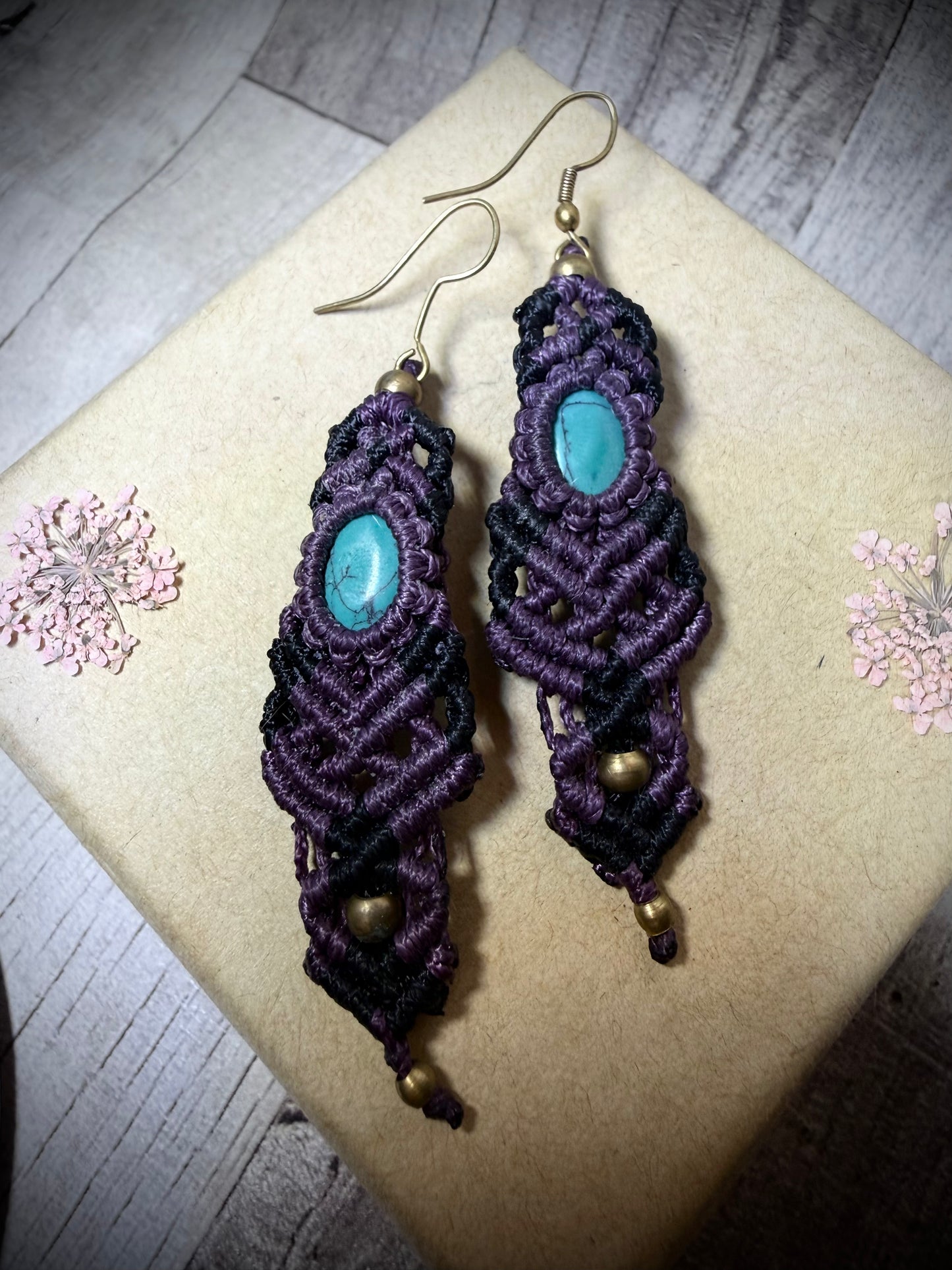 Macrame Earrings - Purple - Ceredigion Dreadlocks
