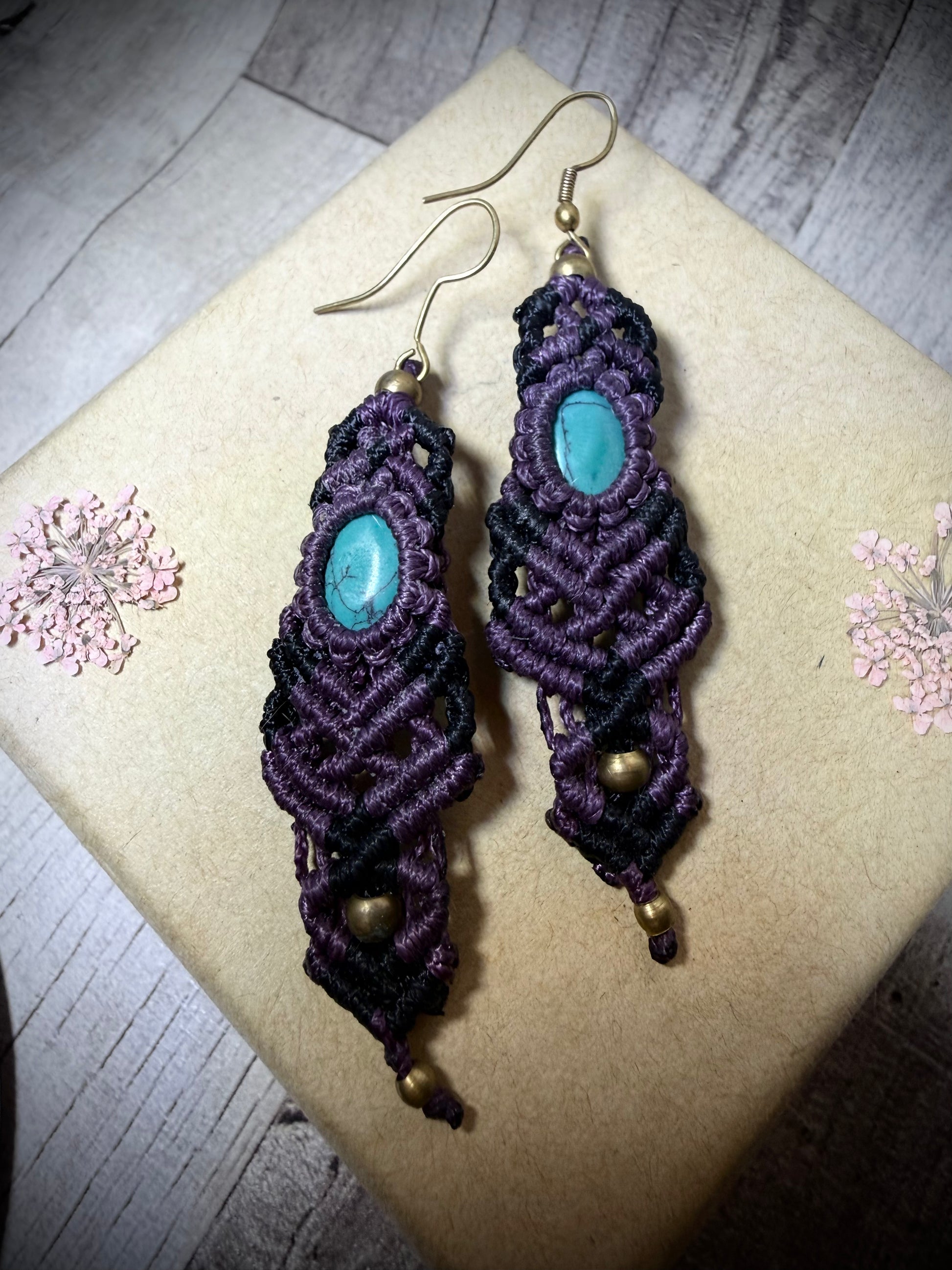 Macrame Earrings - Purple - Ceredigion Dreadlocks