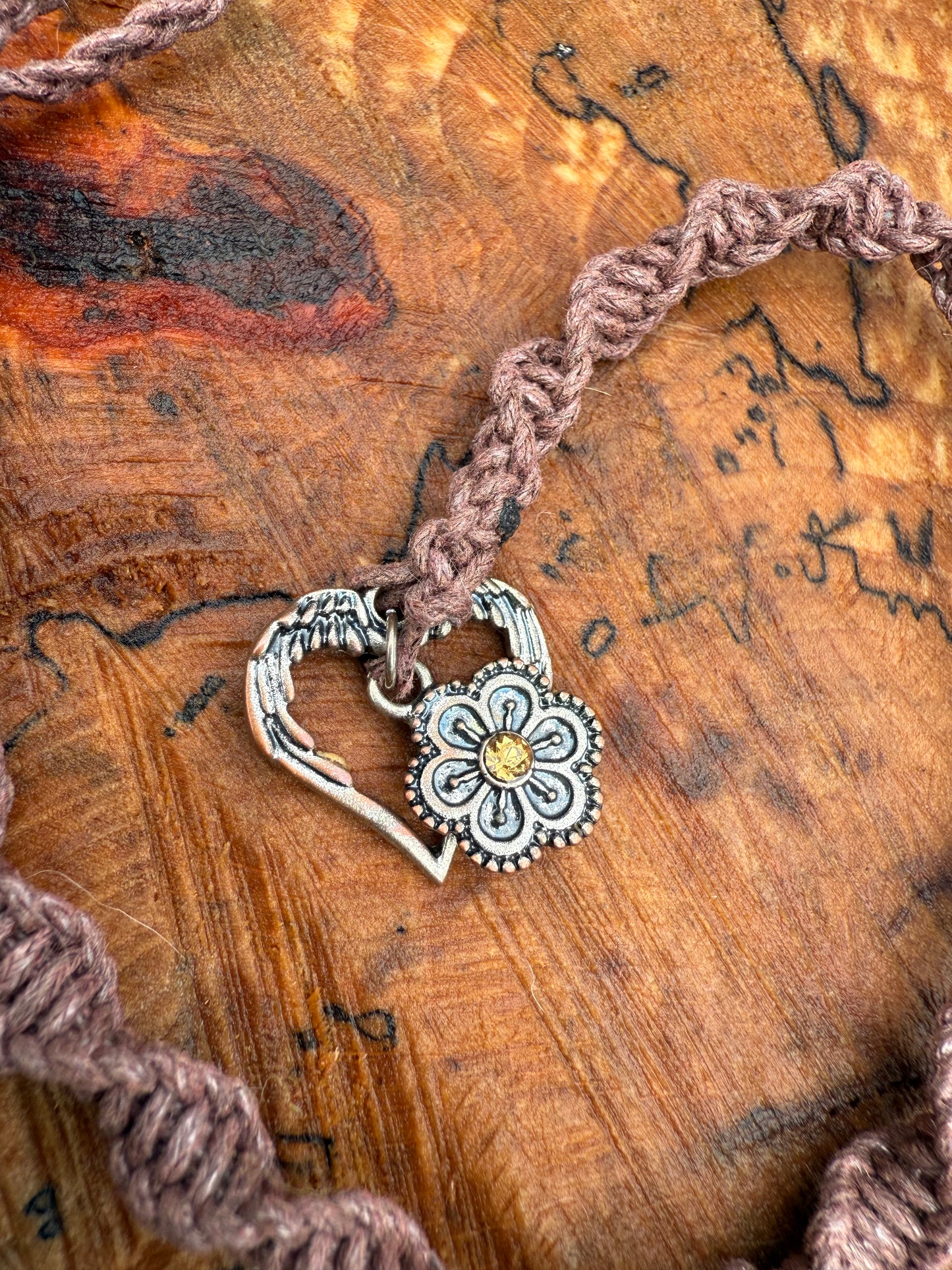 Macrame Hair Wrap - Brown Flower Heart - Ceredigion Dreadlocks