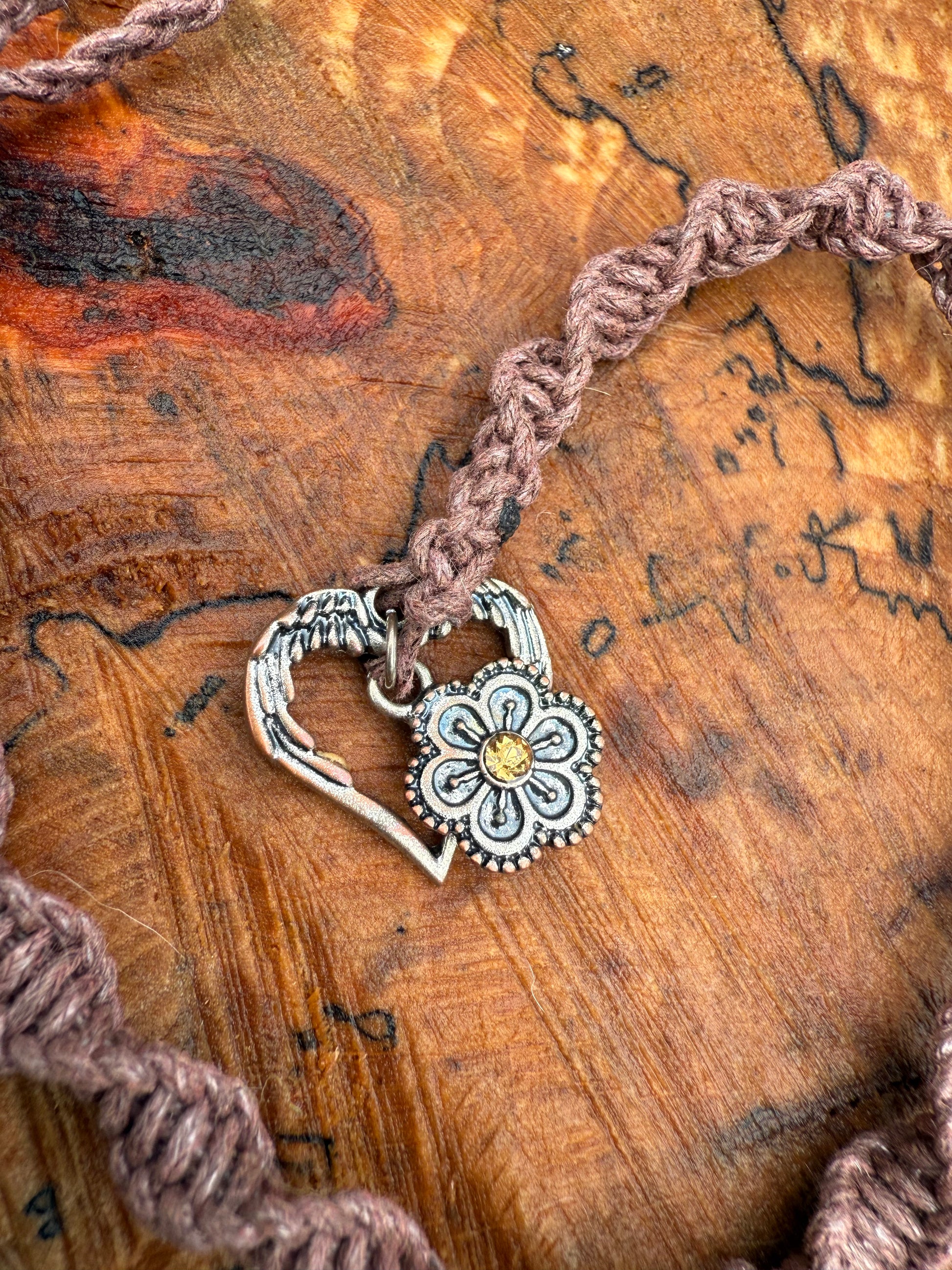 Macrame Hair Wrap - Brown Flower Heart - Ceredigion Dreadlocks