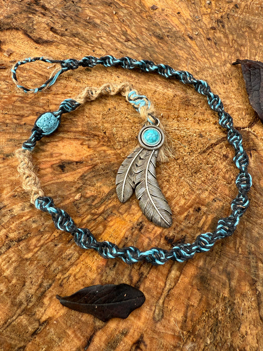 Macrame Hair Wrap - Incense, Blue Feather - Ceredigion Dreadlocks