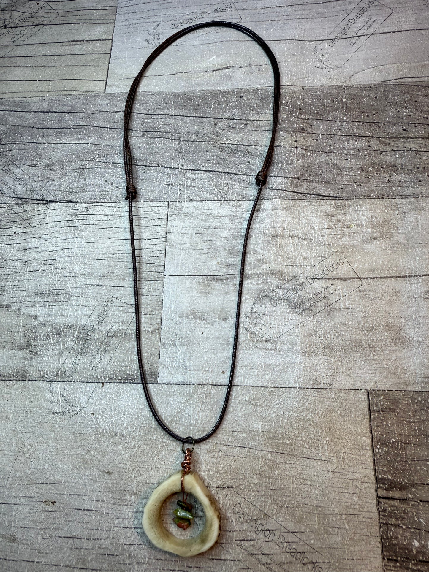 Antler Pendant with Unakite Crystal Chips