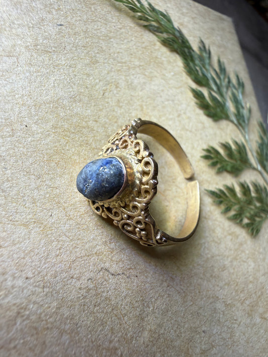 Lapis Lazuli Adjustable Vintage Style Ring - Ceredigion Dreadlocks