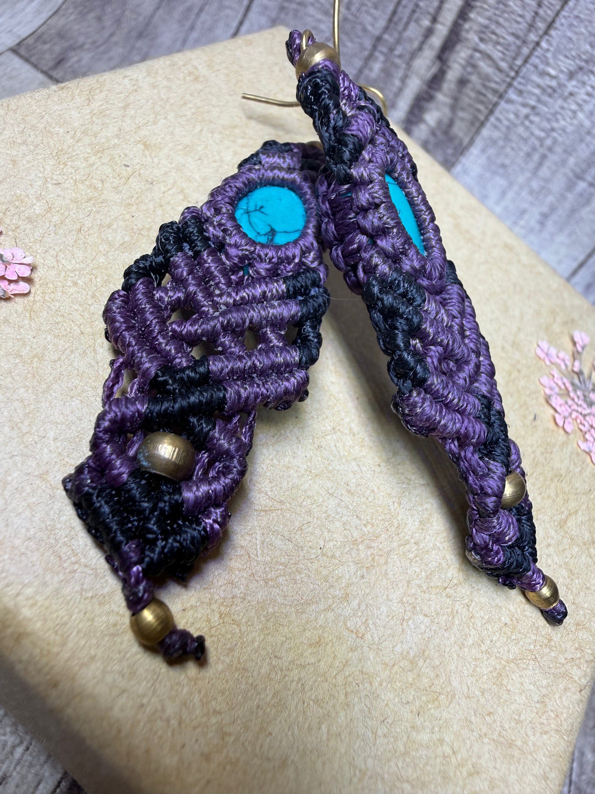 Macrame Earrings - Purple - Ceredigion Dreadlocks