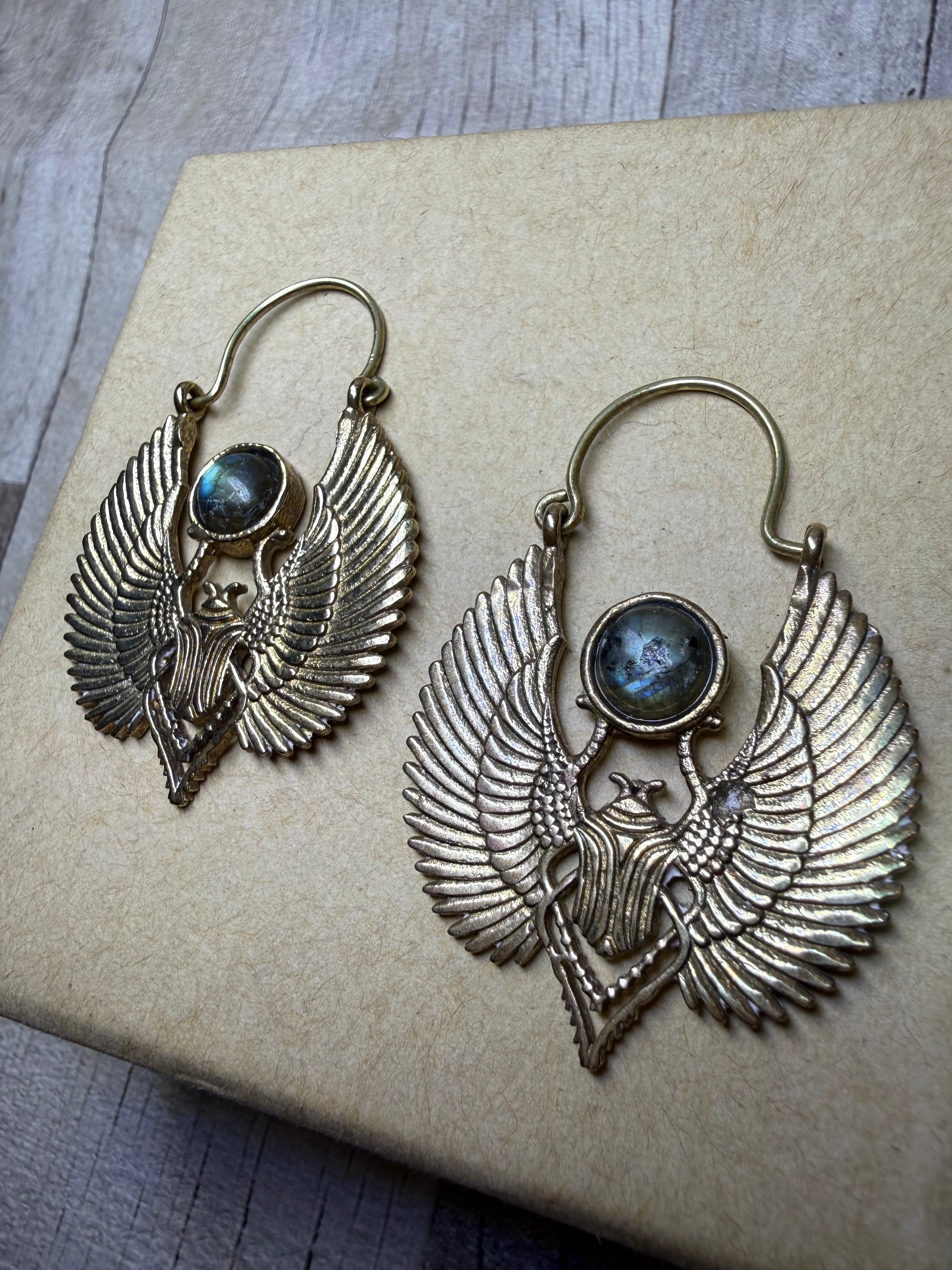 Egyptian Brass Earrings - Labradorite - Ceredigion Dreadlocks