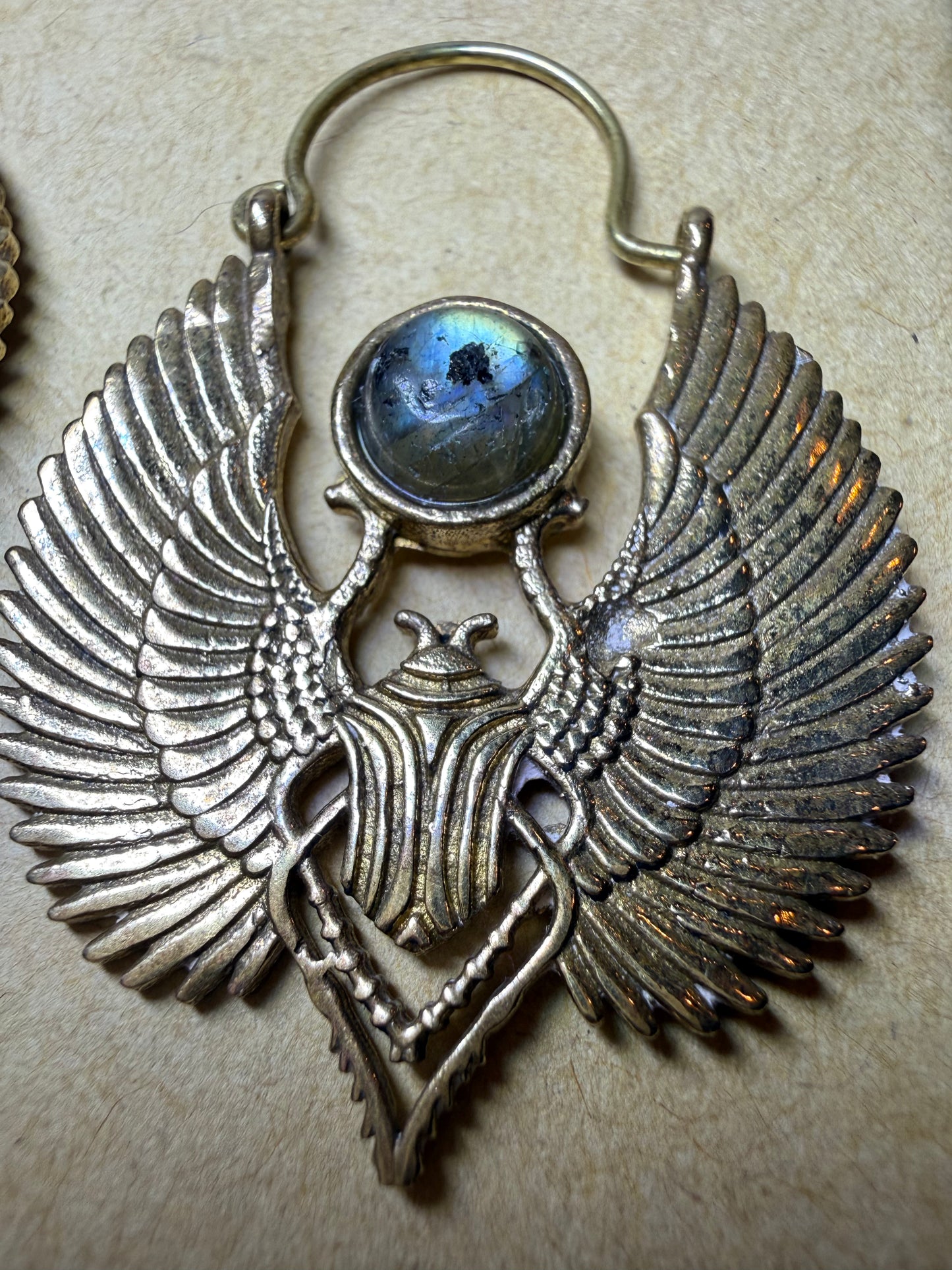 Egyptian Brass Earrings - Labradorite - Ceredigion Dreadlocks