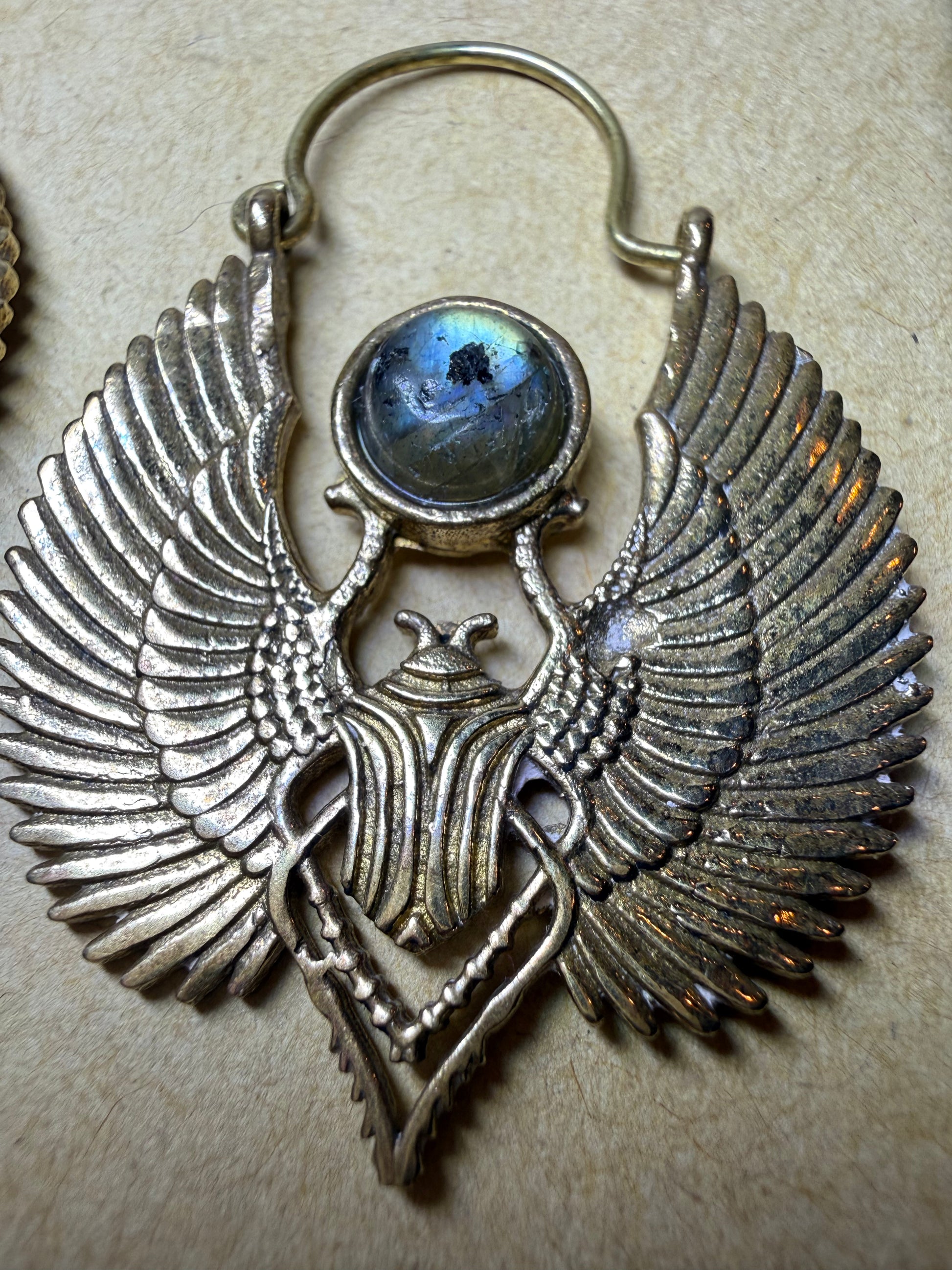 Egyptian Brass Earrings - Labradorite - Ceredigion Dreadlocks