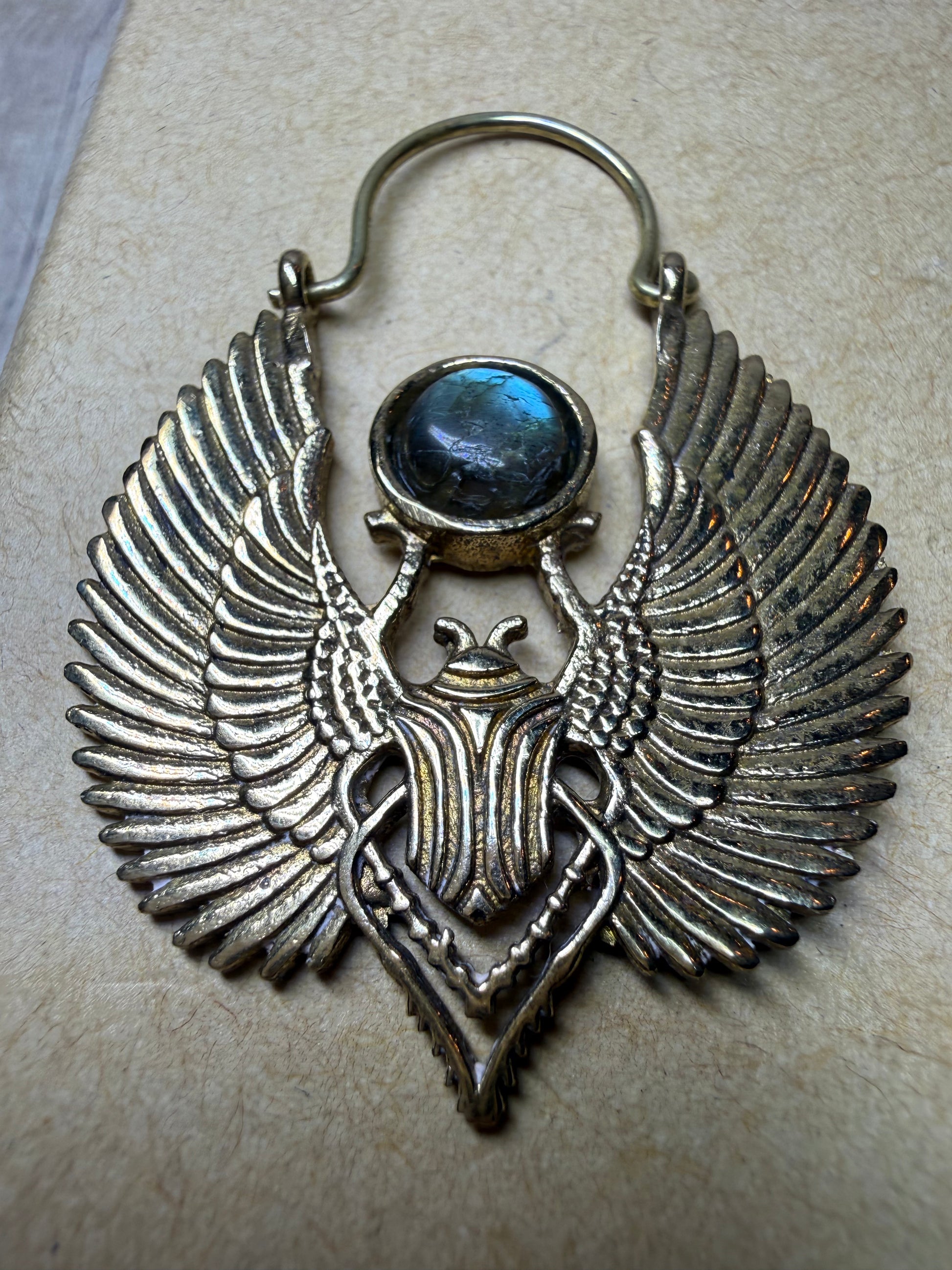 Egyptian Brass Earrings - Labradorite - Ceredigion Dreadlocks