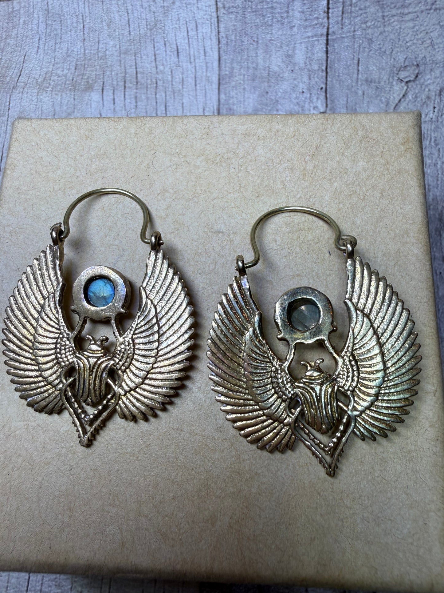 Egyptian Brass Earrings - Labradorite - Ceredigion Dreadlocks