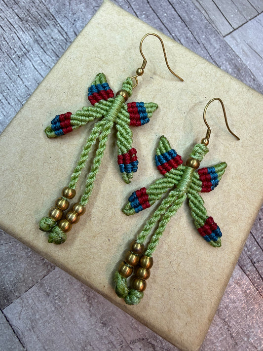 Butterfly Macrame Earrings - Green