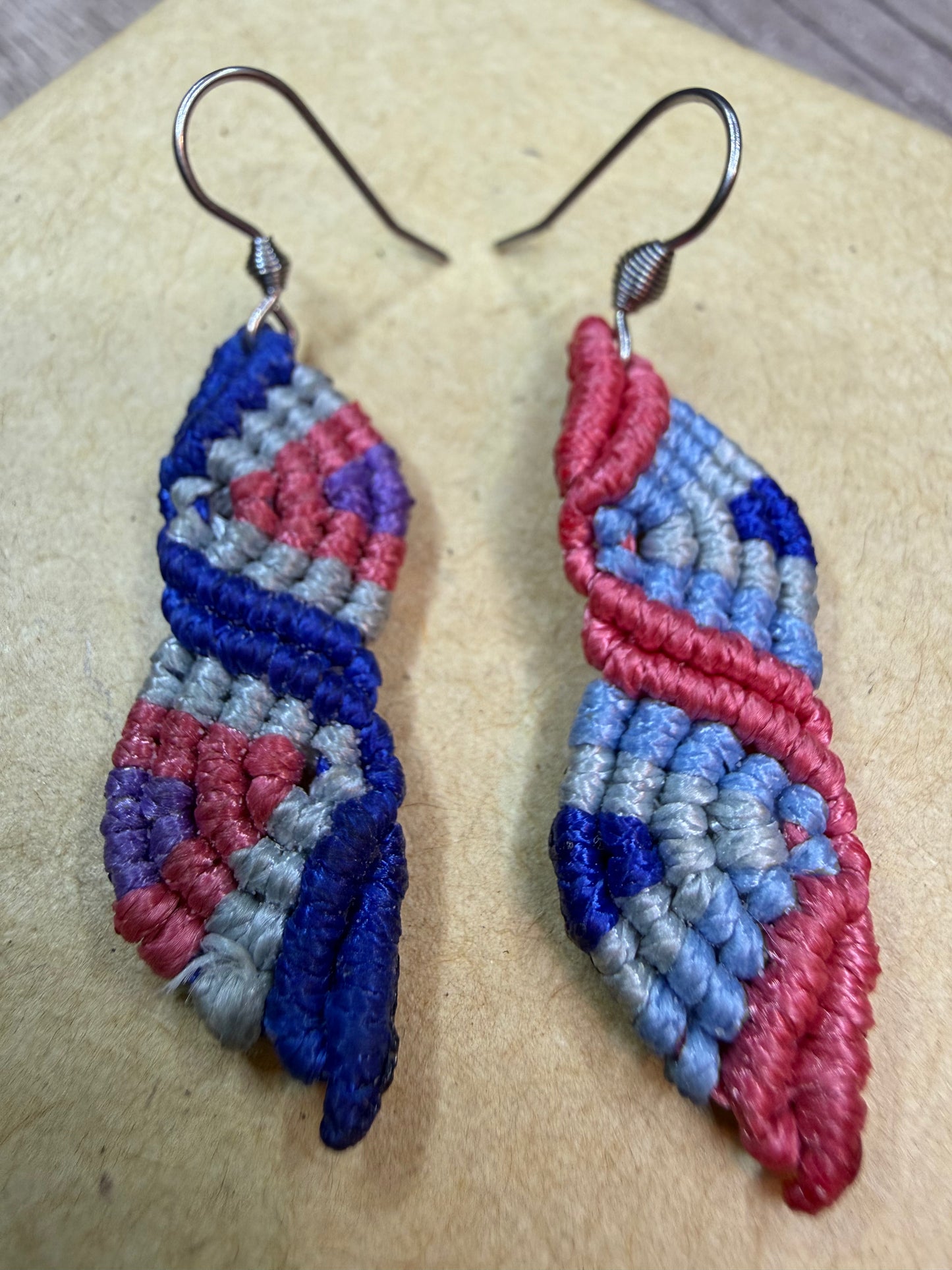Blue & Pink Macrame Hoop Earrings