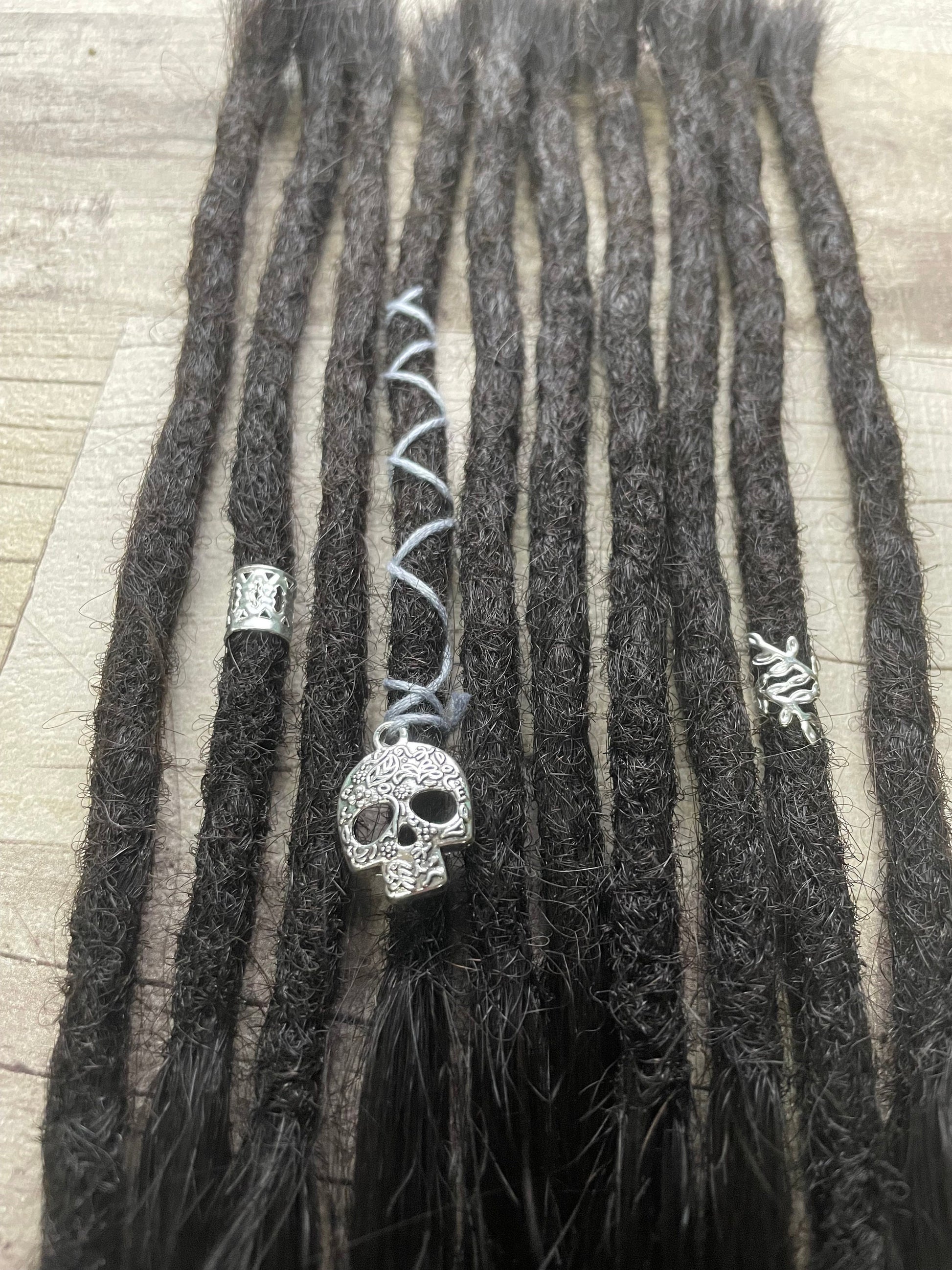 Black Yaki 15 Inch Decorated Extensions - Ceredigion Dreadlocks